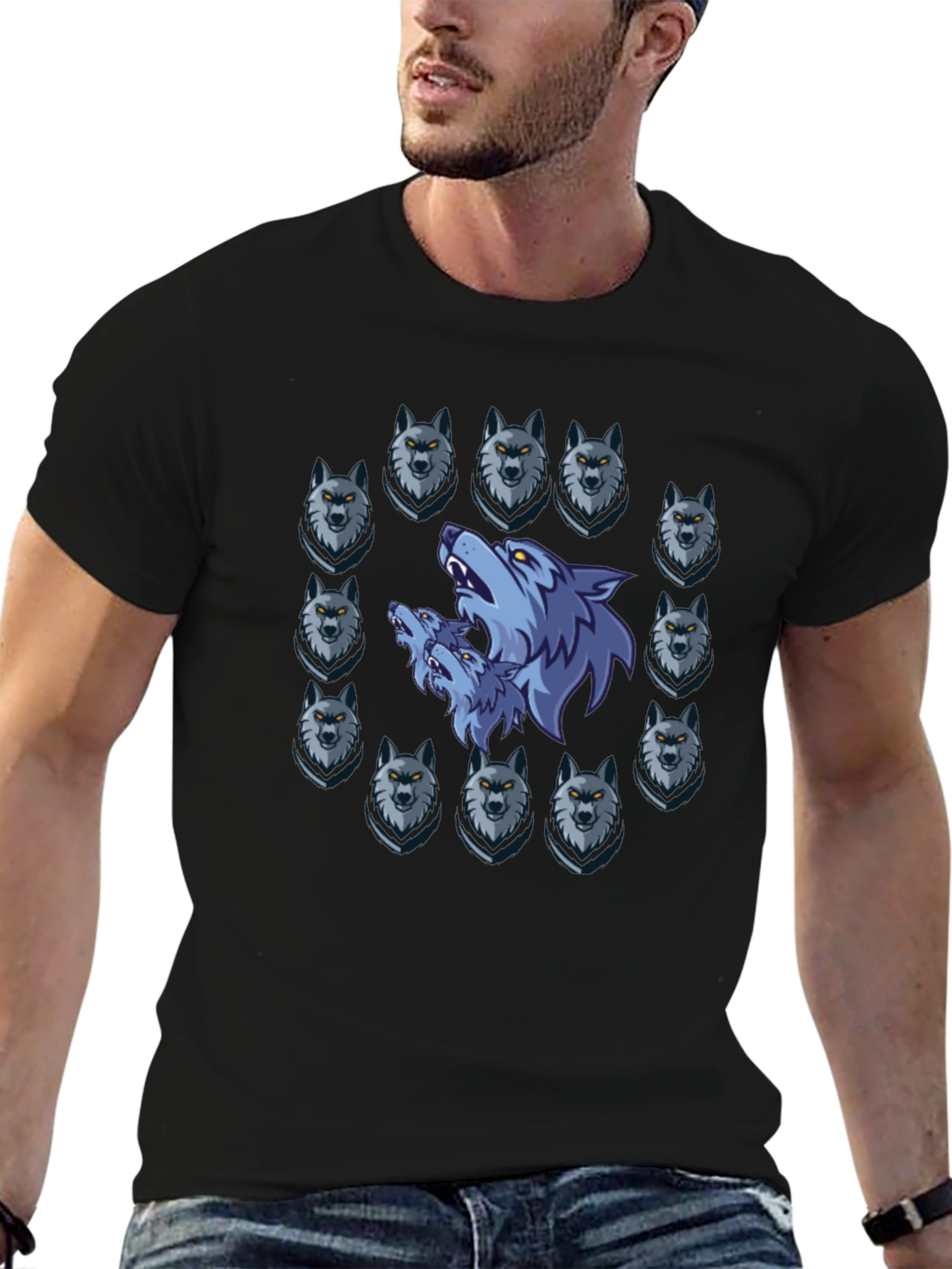 Black Wolf Pack Graphic Print Black T-Shirt view 6