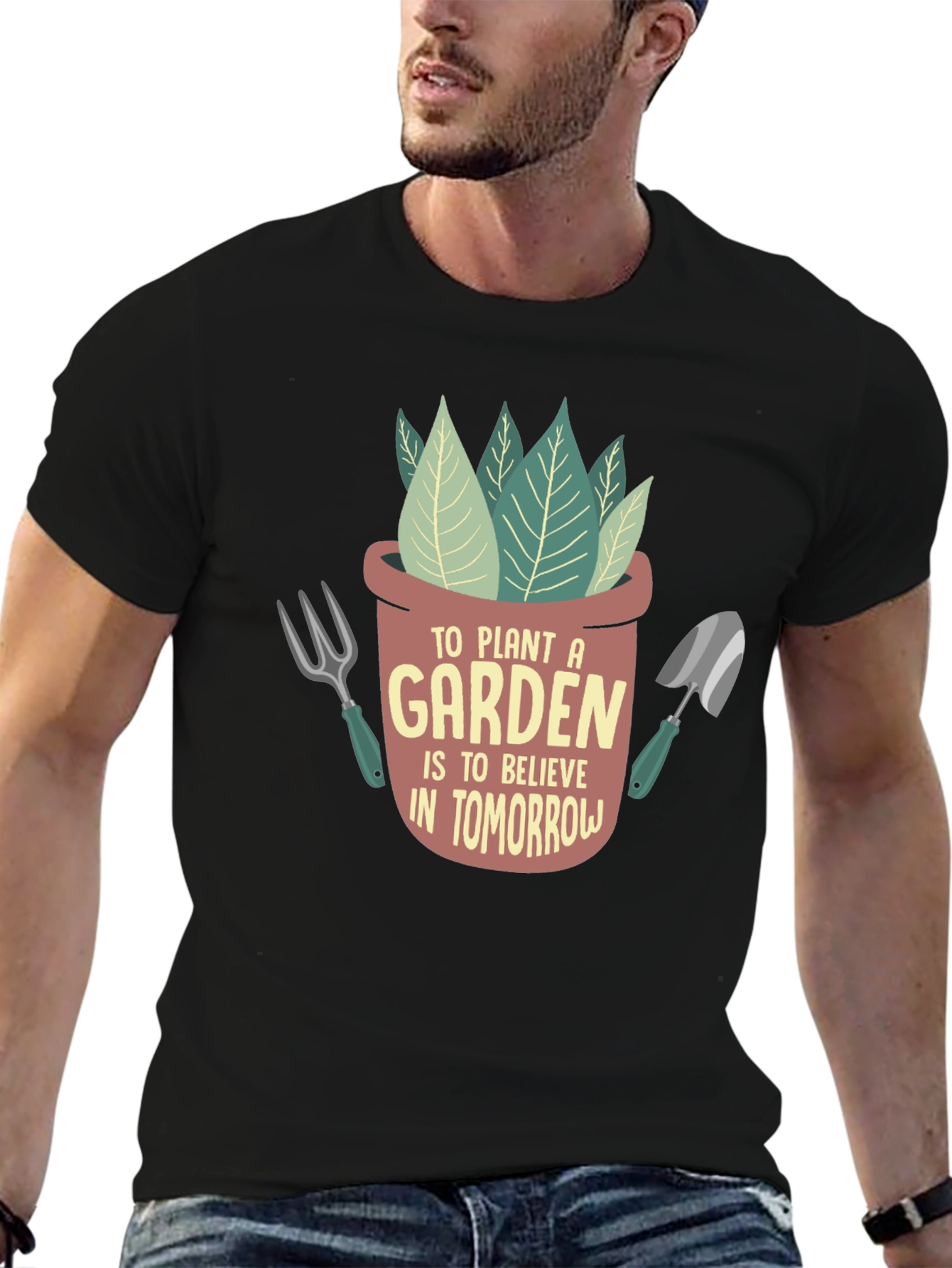 Black Plant a Garden Believe in Tomorrow Graphic T-Shirt view 6