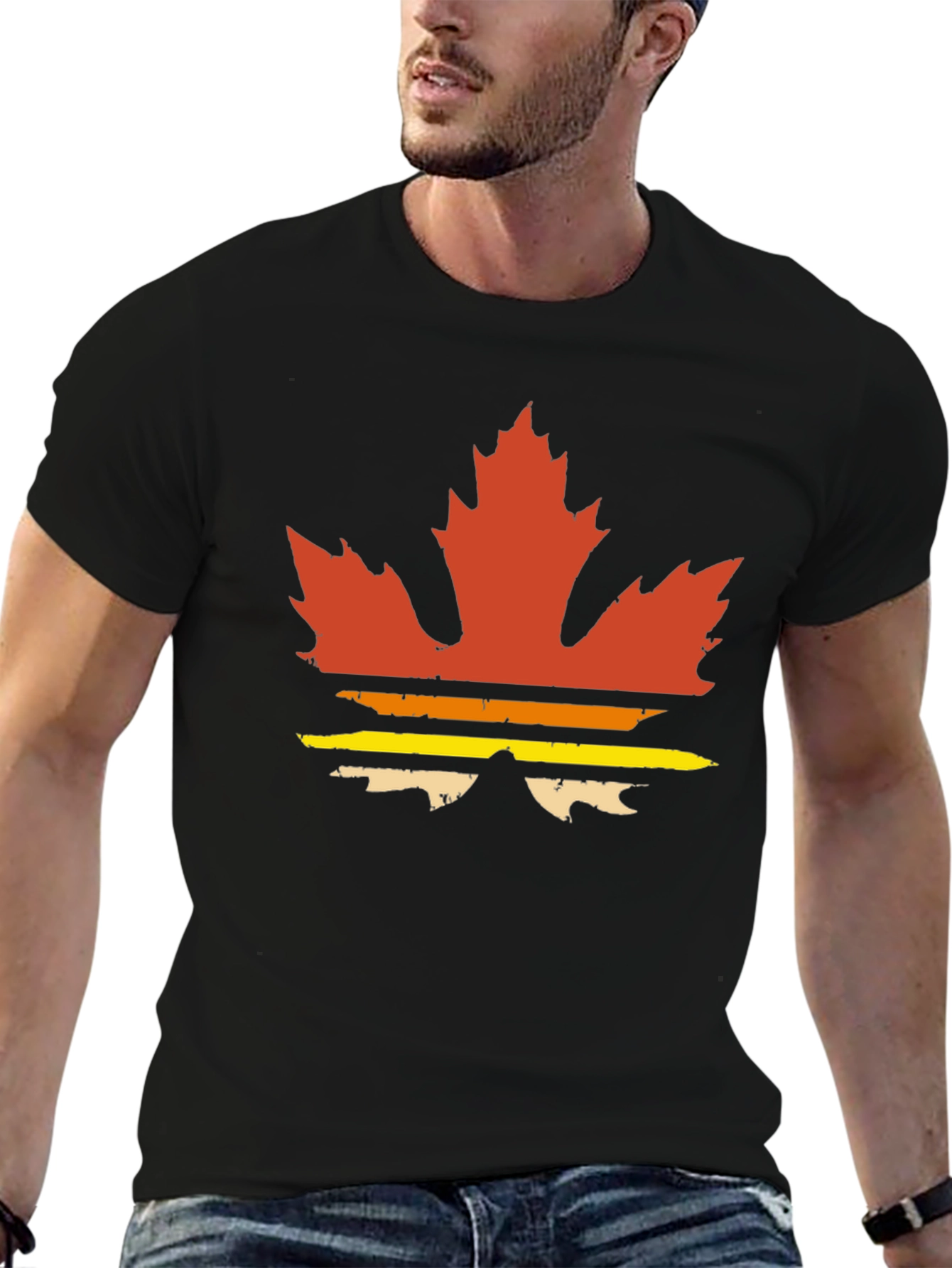 Black Retro Maple Leaf Graphic Tee - Vintage Style T-Shirt view 6