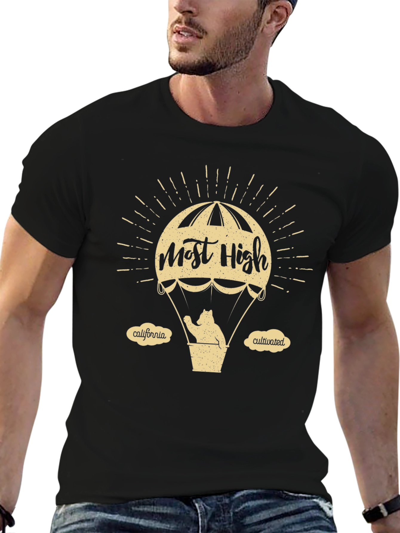 Black Most High California Bear Hot Air Balloon Graphic Tee view 6