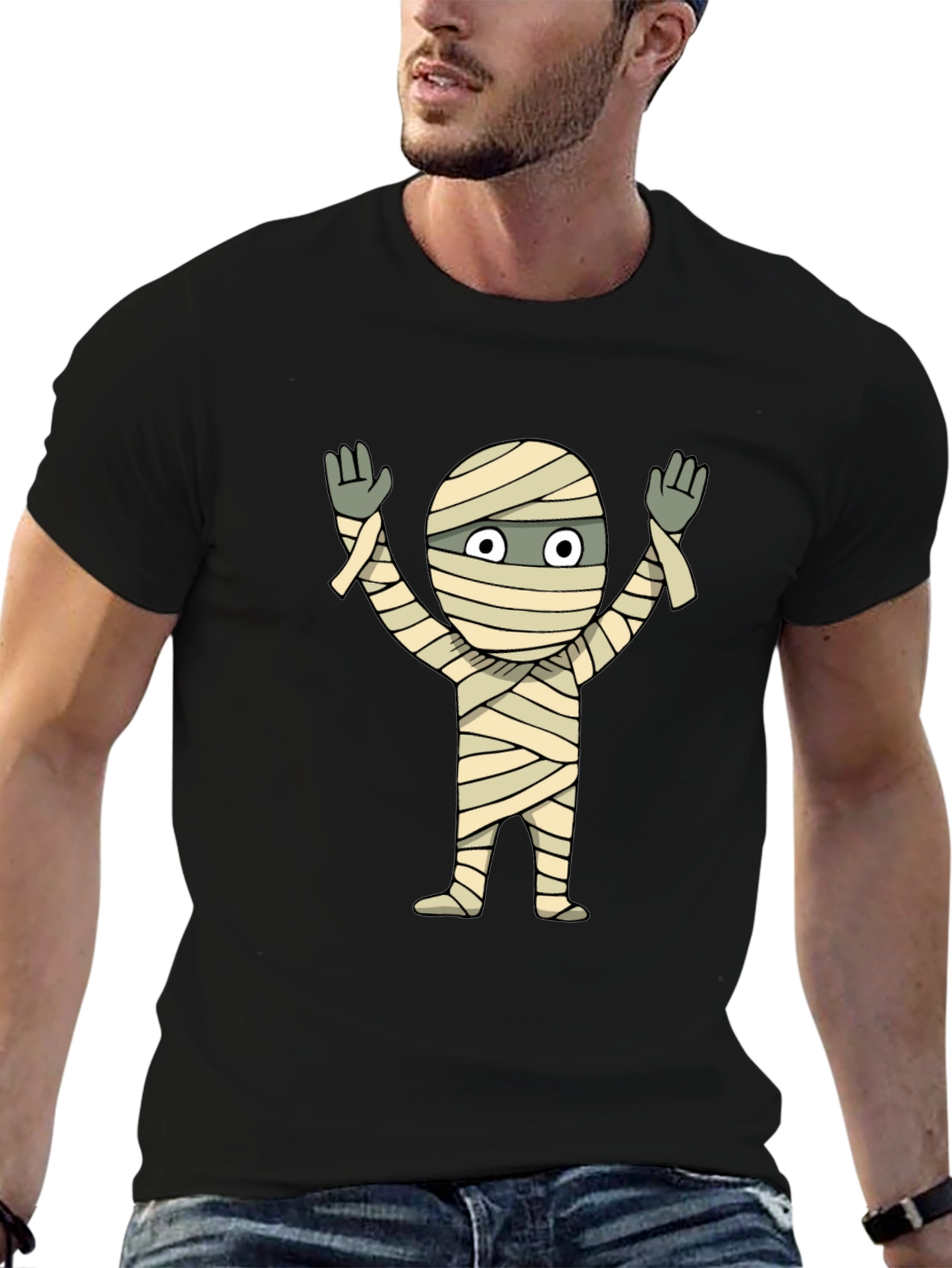 Black Mummy Graphic Tee - Halloween Black T-Shirt view 6