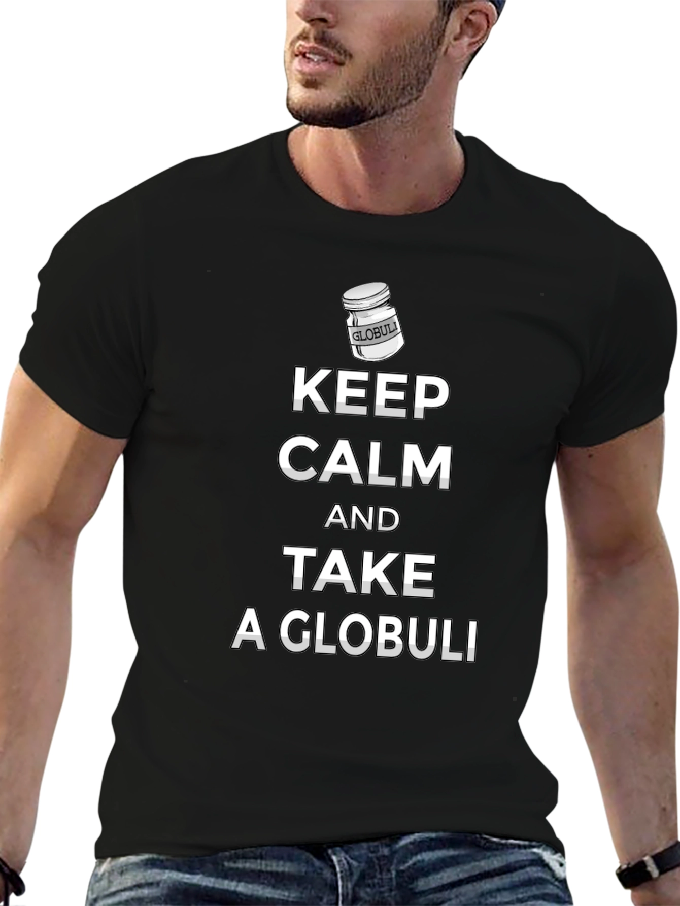 Black Keep Calm & Take A Globuli Black T-Shirt view 6