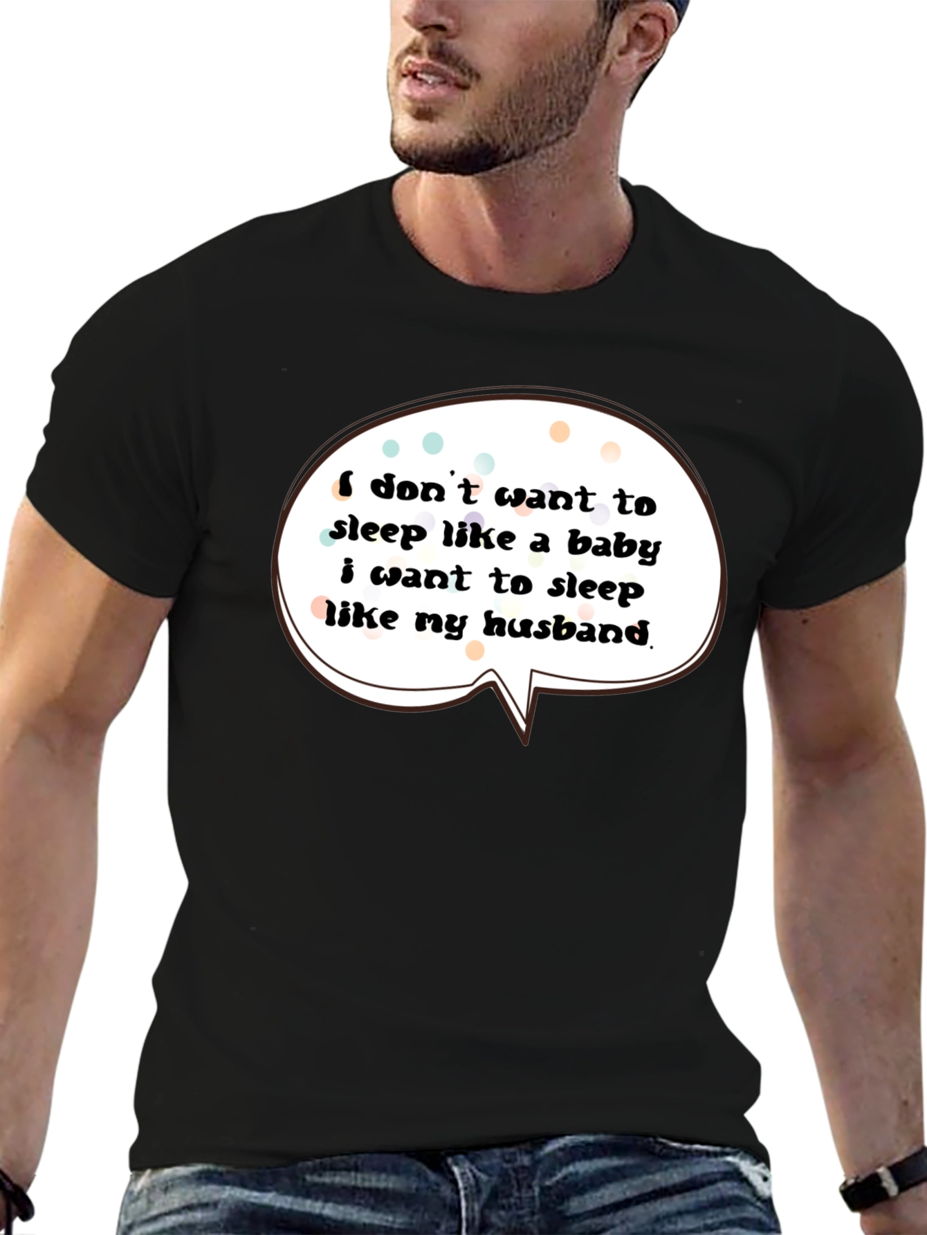 Black Funny Husband Sleep T-Shirt view 6