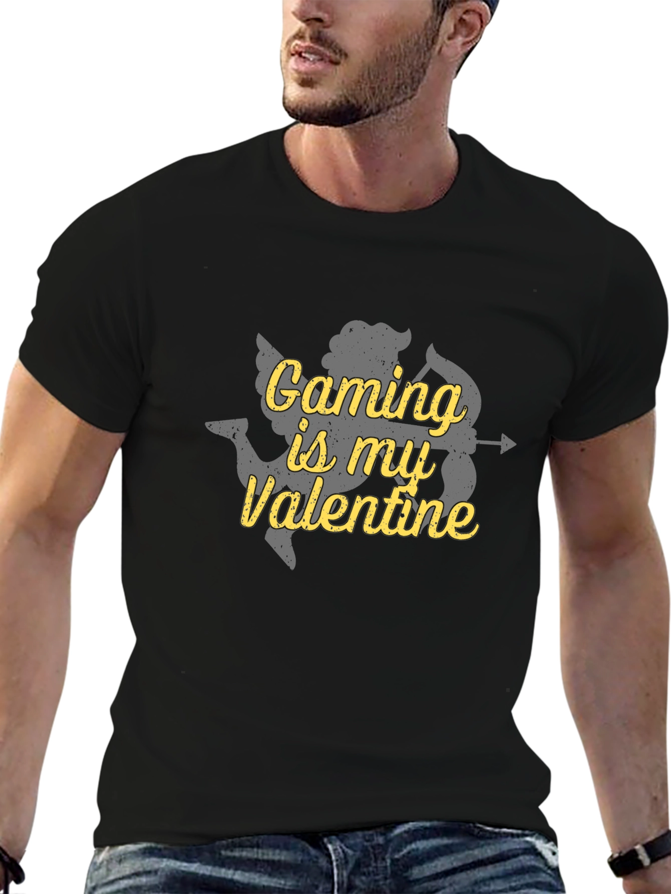 Black Gaming is My Valentine Cupid Graphic T-Shirt view 6