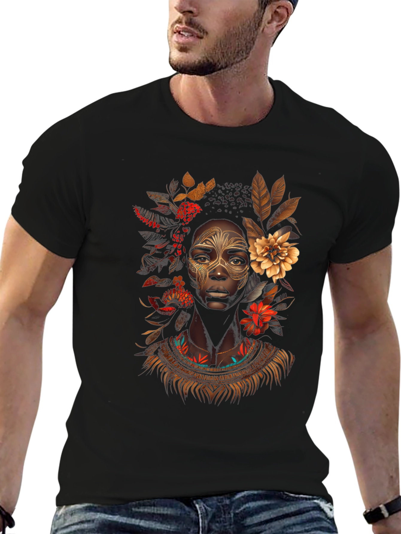 Black Floral Afro-centric Graphic T-Shirt view 6