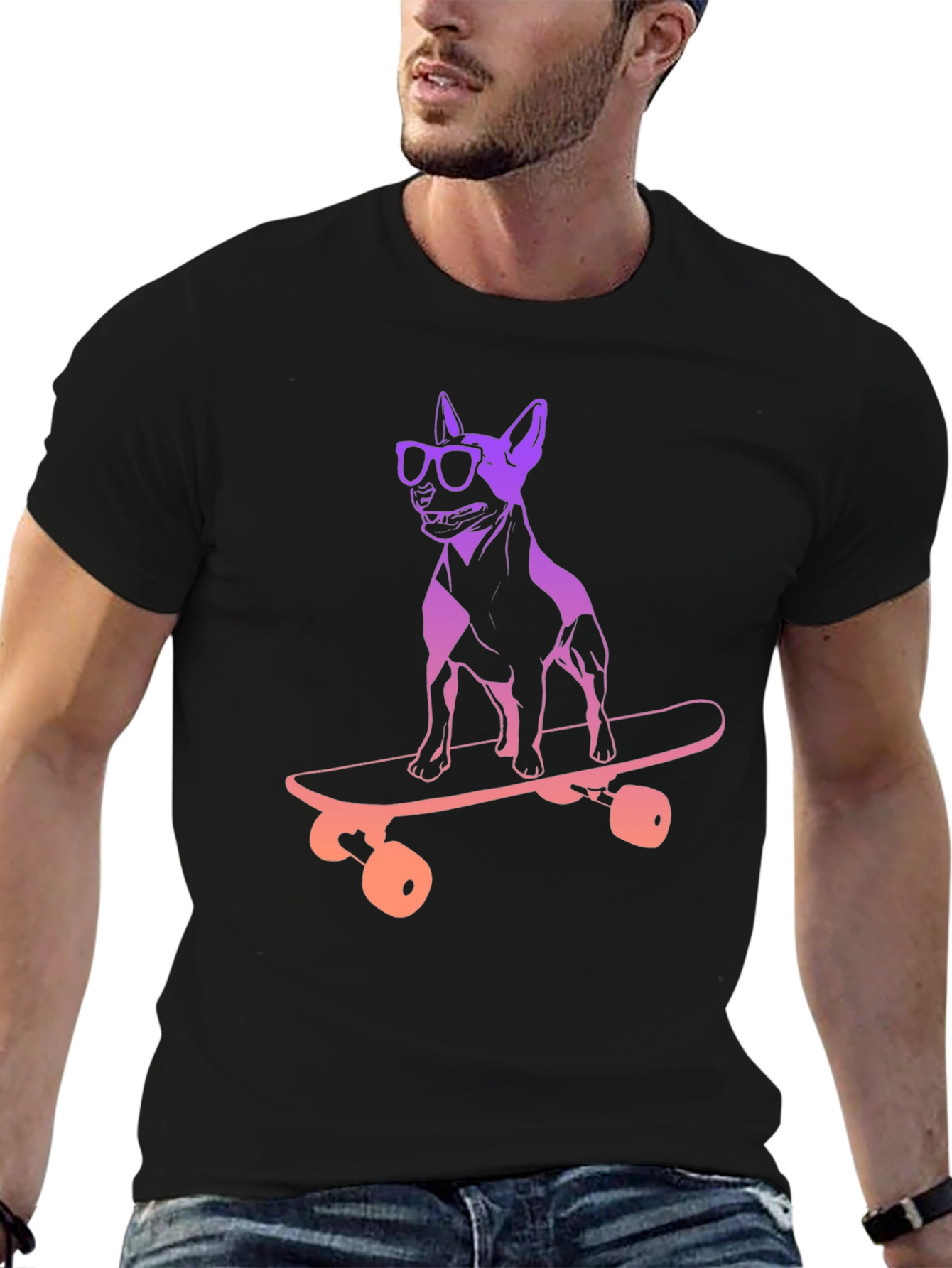Black Skateboarding Dog Graphic Tee - Cool & Unique Design view 6