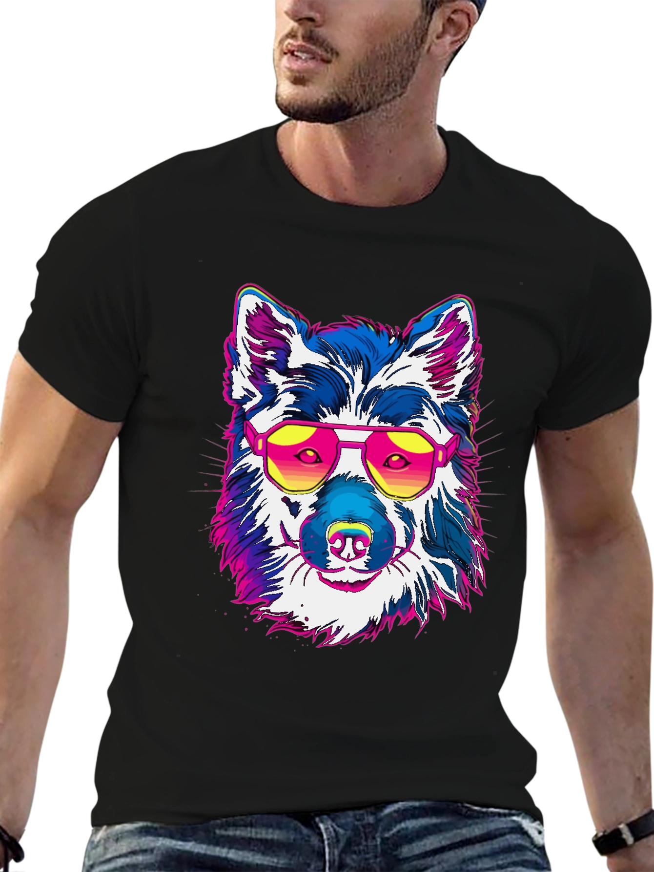 Black Cool Dog Graphic Tee - Retro Style view 6