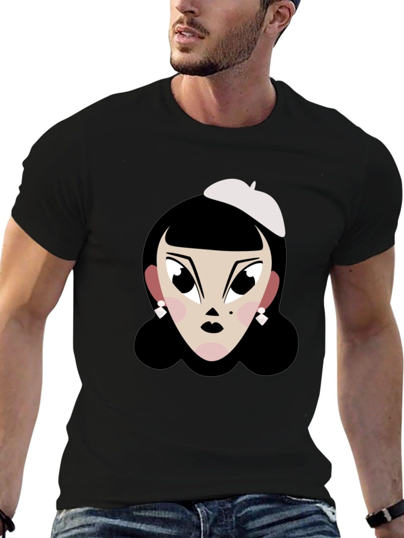 Black Cartoon Woman T-Shirt: Retro Chic Tee view 6
