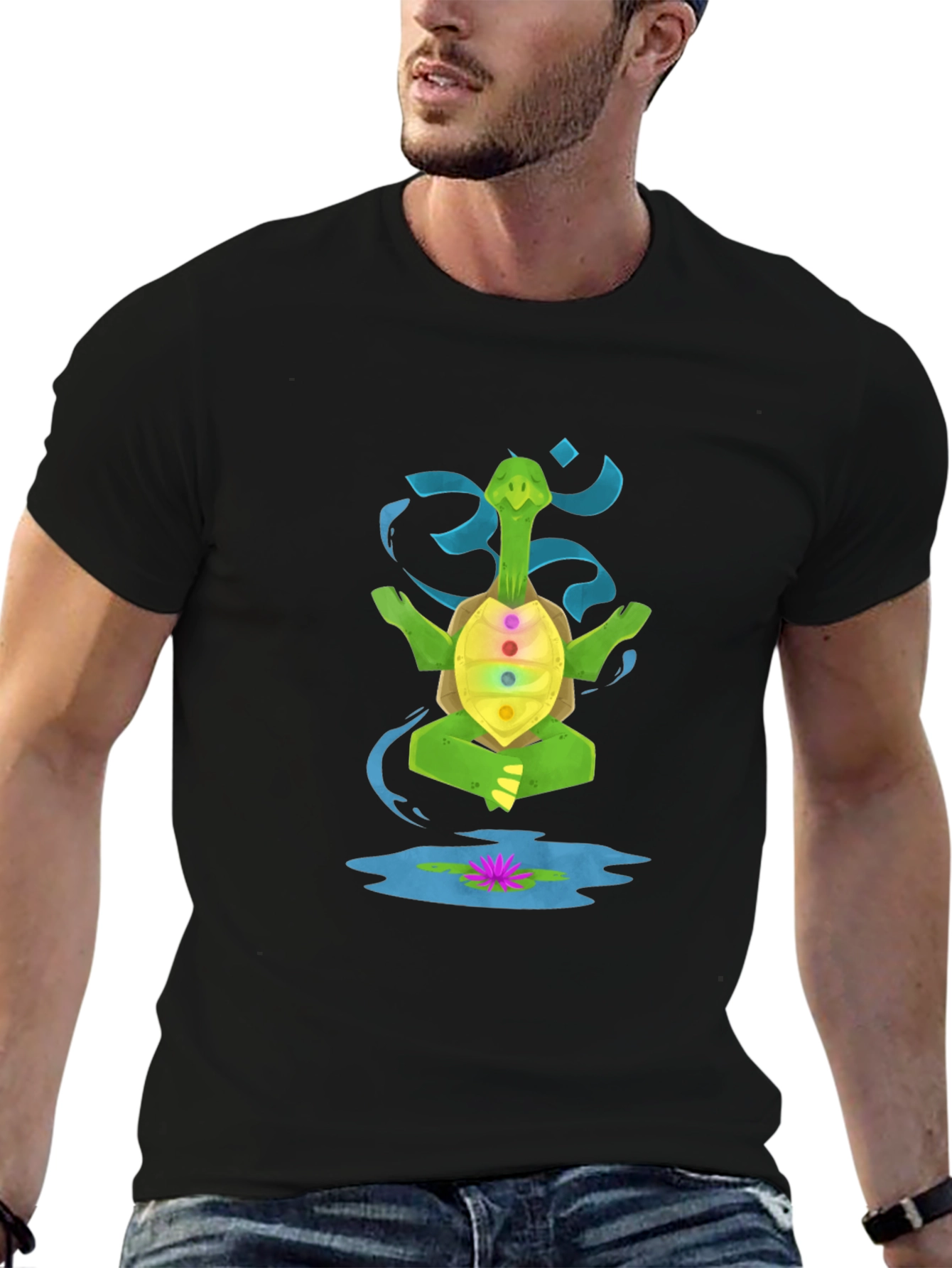Black Meditating Turtle T-Shirt view 6