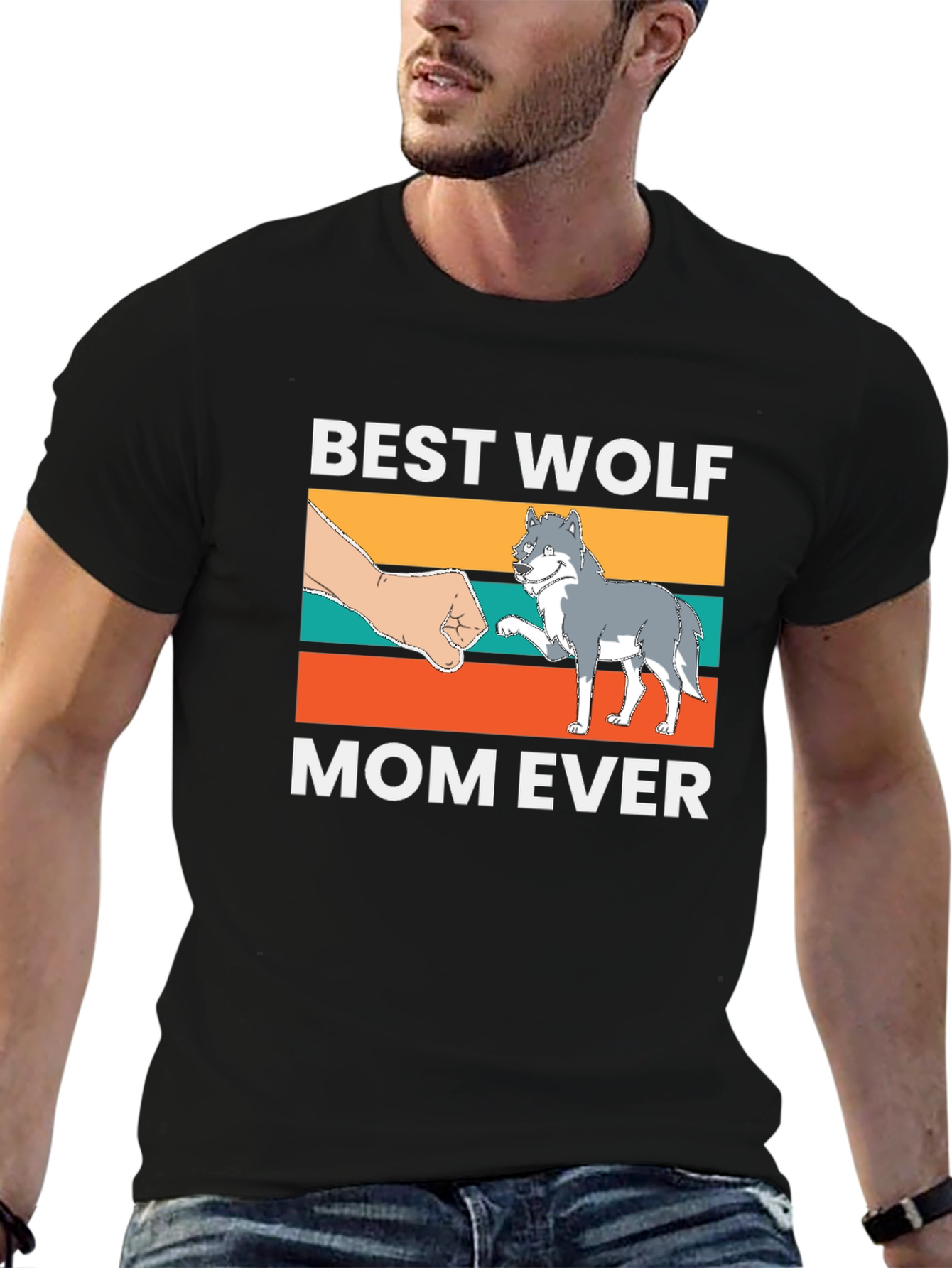 Black Best Wolf Mom Ever T-Shirt view 6