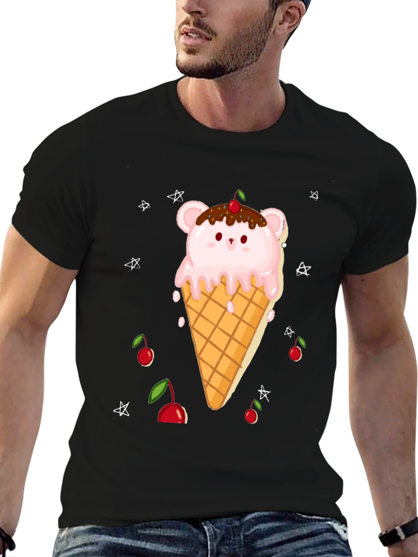 Black Bear Ice Cream Graphic Tee - Fun Trendy Casual view 6
