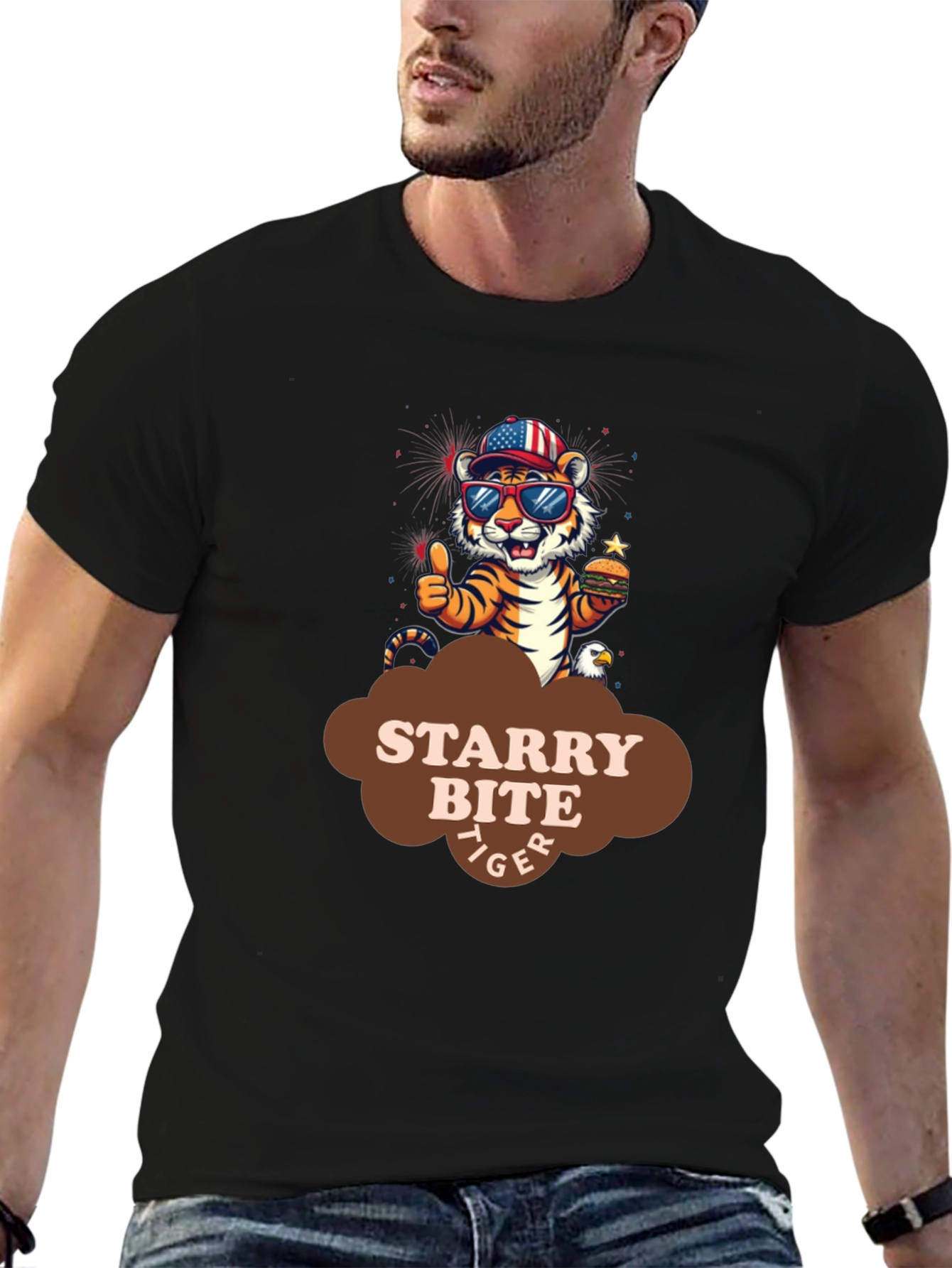 Black Starry Bite Tiger Graphic Tee - Stylish Comfort view 6