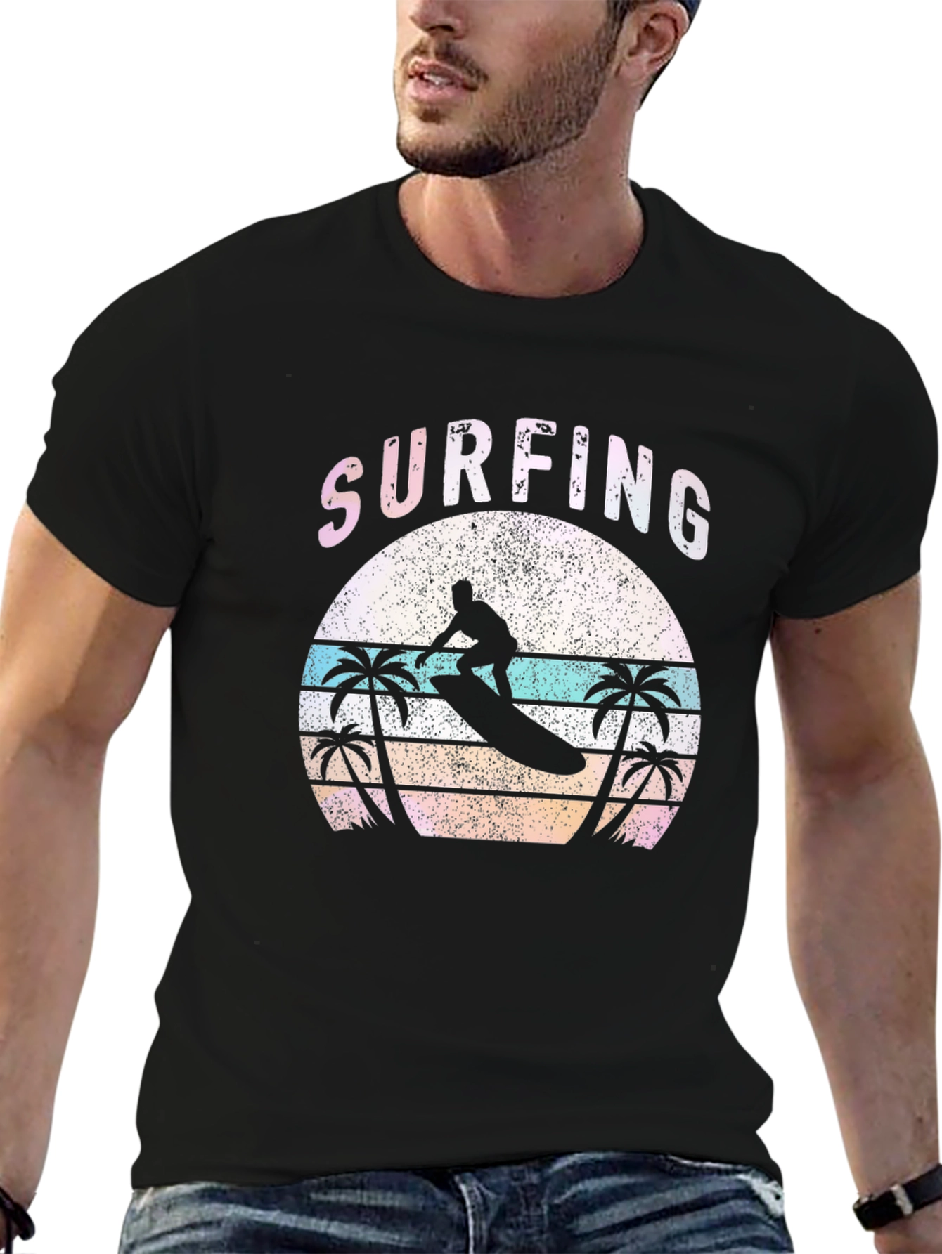 Black Surfing Sunset Graphic Tee - Black view 6