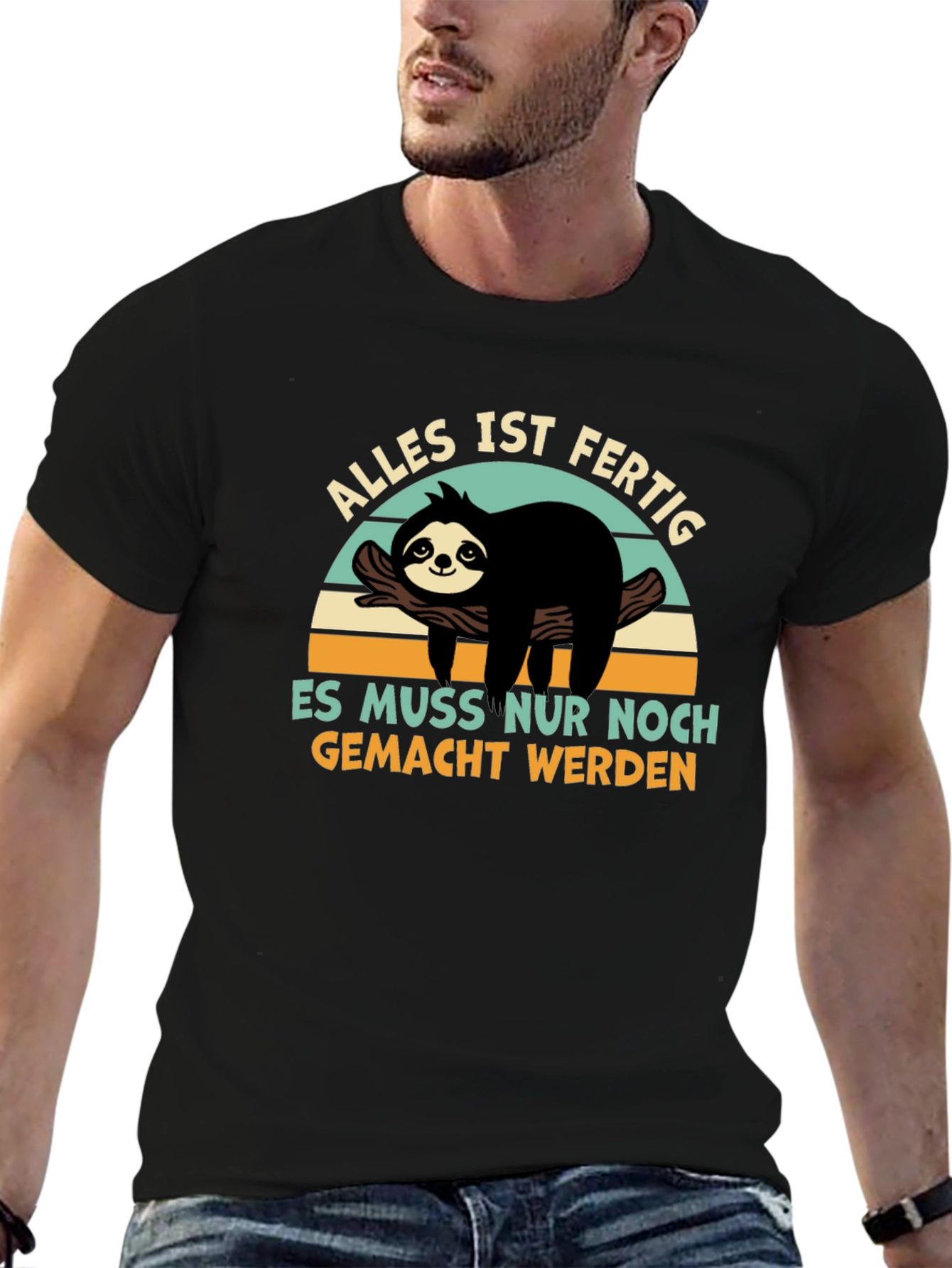 Black Funny Sloth T-Shirt - Alles Ist Fertig view 6