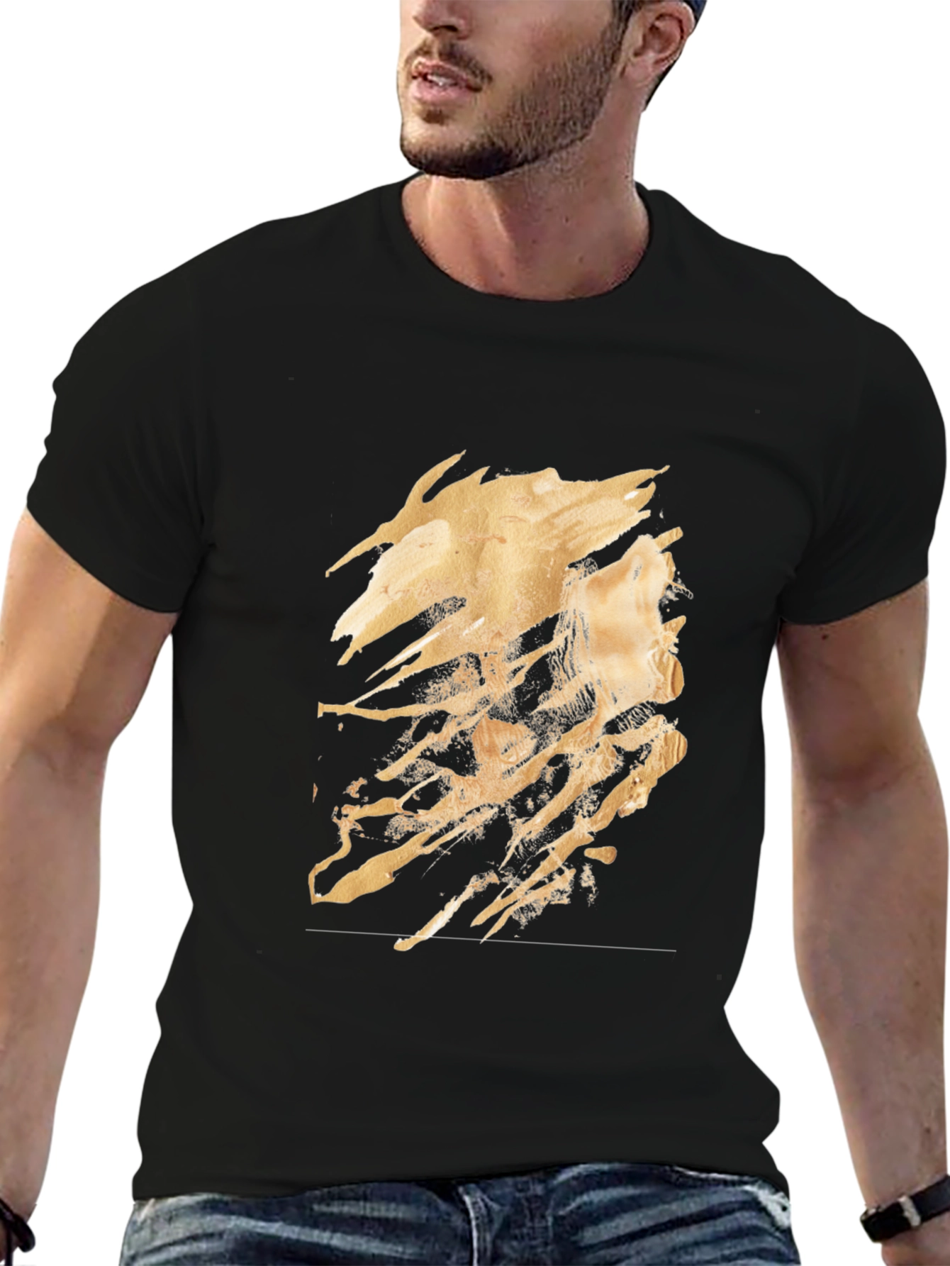 Black Abstract Gold Design Black T-Shirt view 6