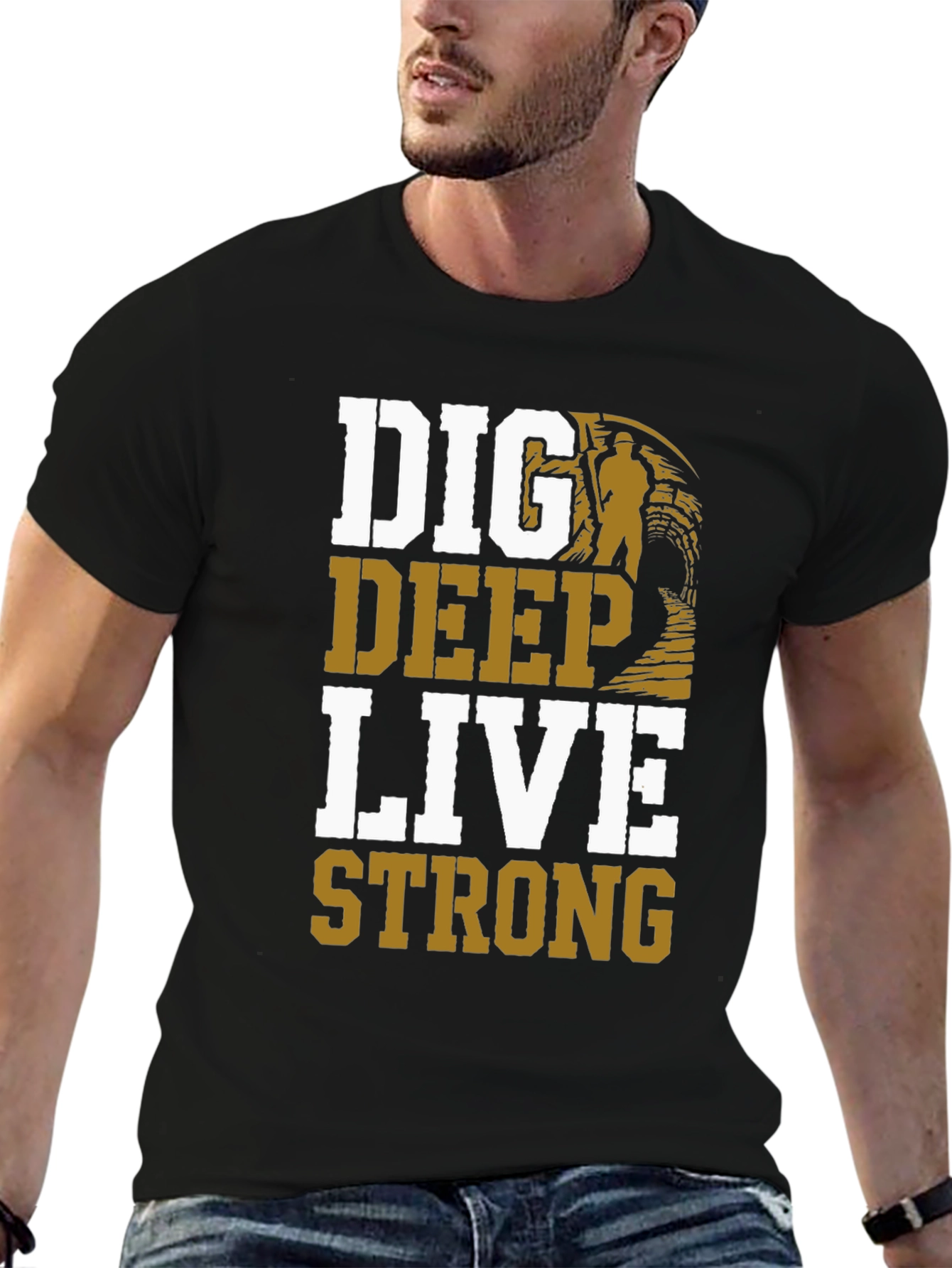 Black Dig Deep Live Strong Men's Graphic Tee view 6