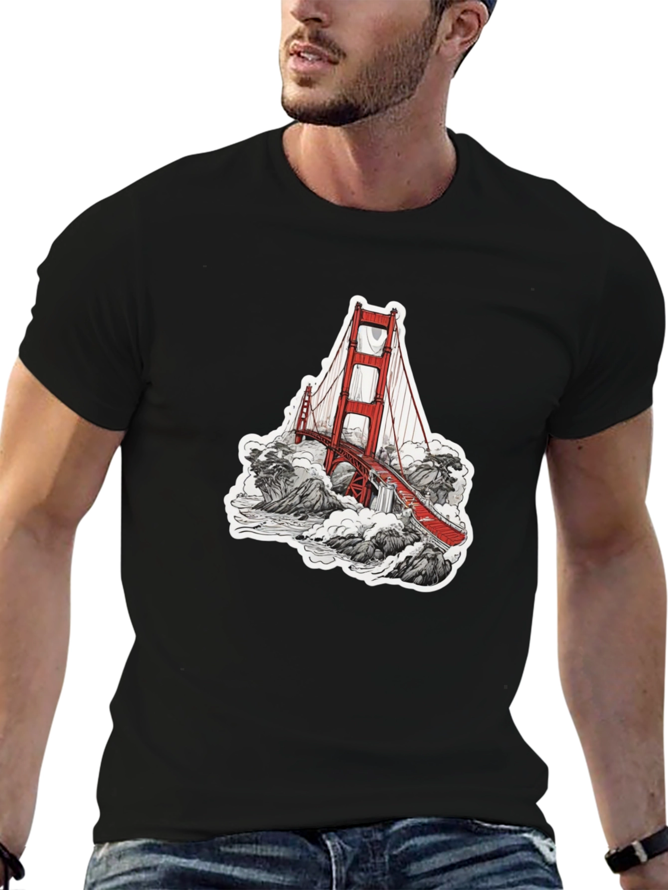 Black Golden Gate Bridge Graphic Tee - Black view 6