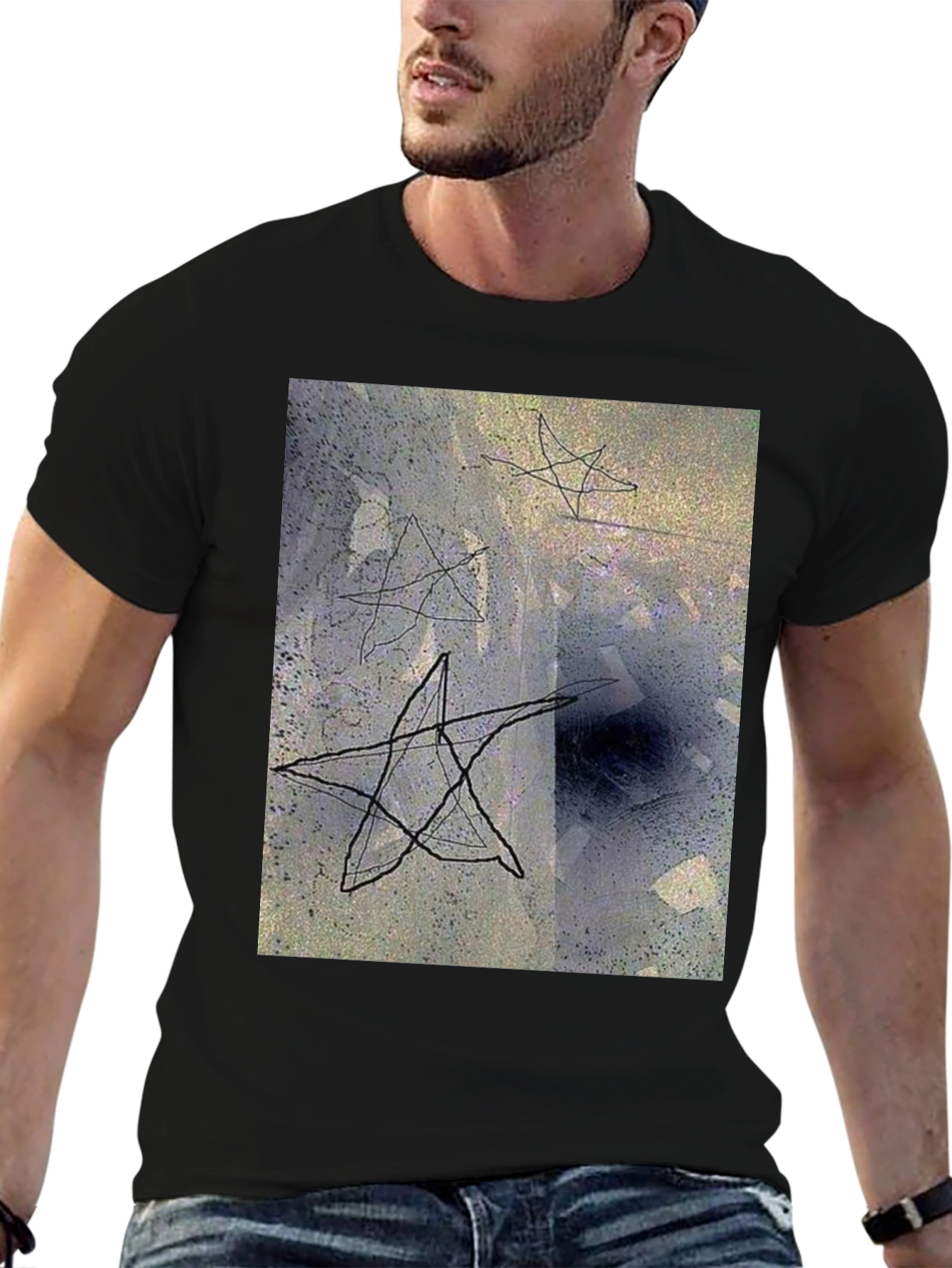 Black Abstract Star Graphic Black T-Shirt view 6