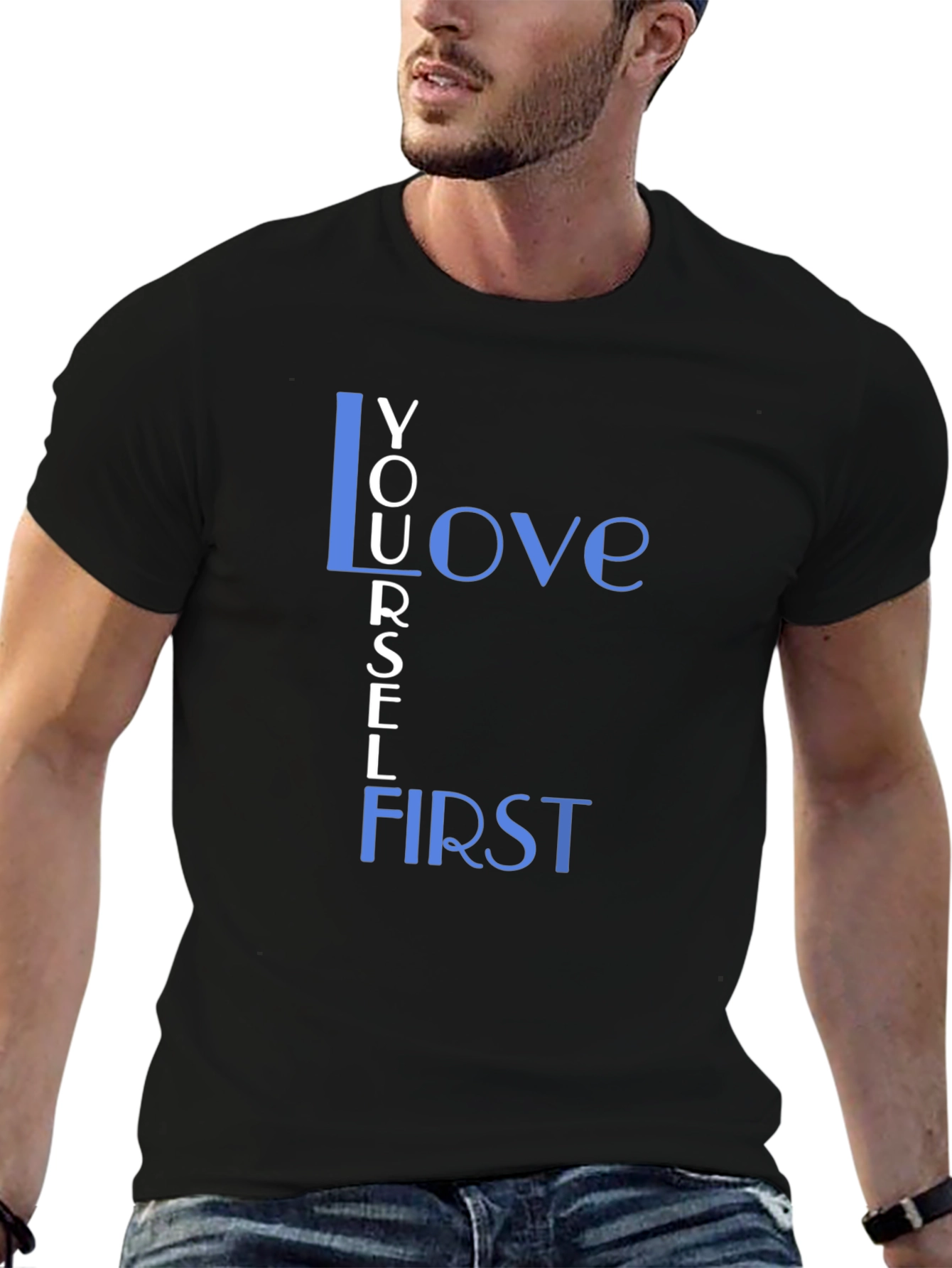 Black Love Yourself First Graphic Tee - Black Cotton view 6