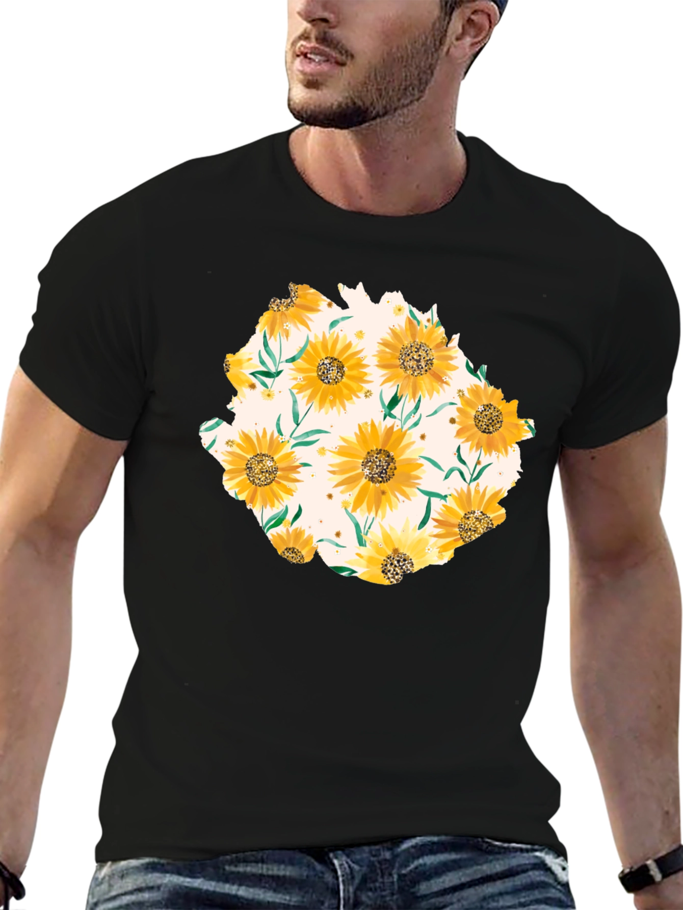 Black Sunflower Graphic Print Black T-Shirt view 6