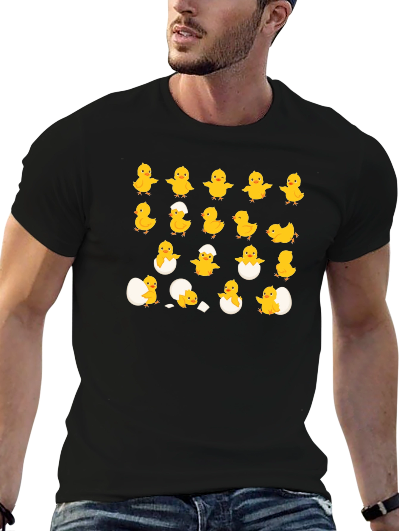 Black Cute Chick Hatching Black T-Shirt view 6