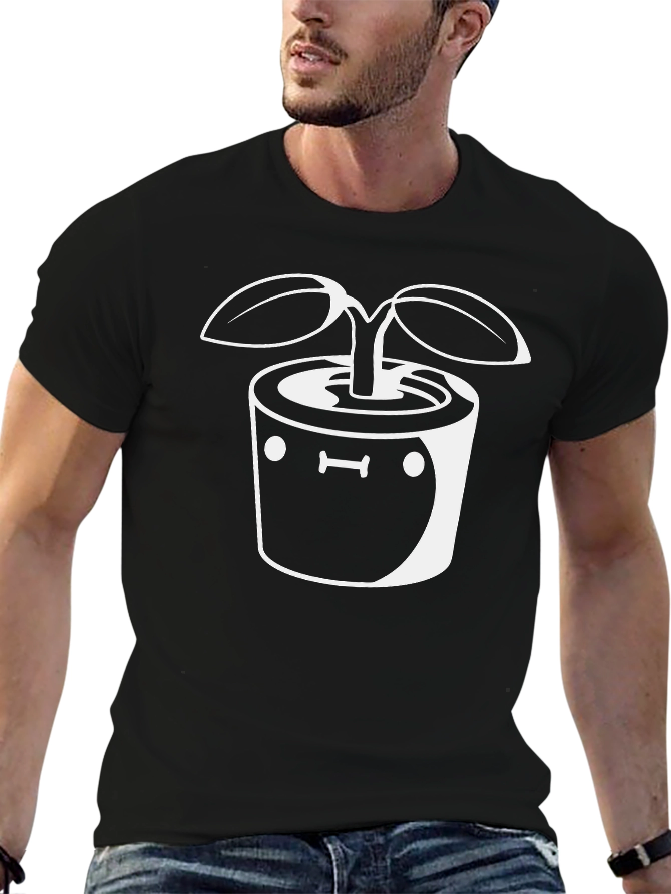 Black Plant Pot Graphic Tee - Black Cotton Casual Shirt view 6