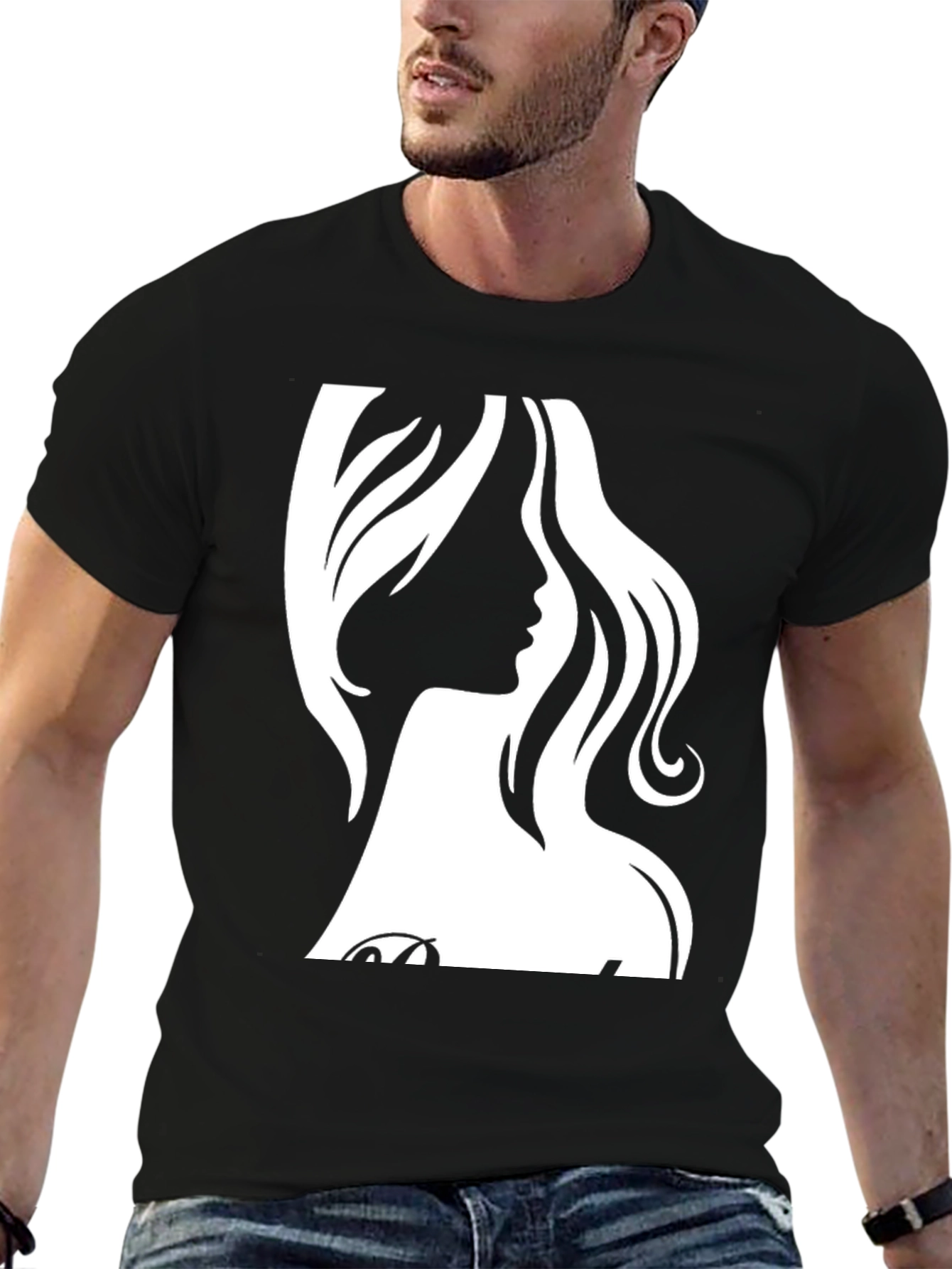 Black Stylish Black T-Shirt with Elegant Woman Silhouette view 6