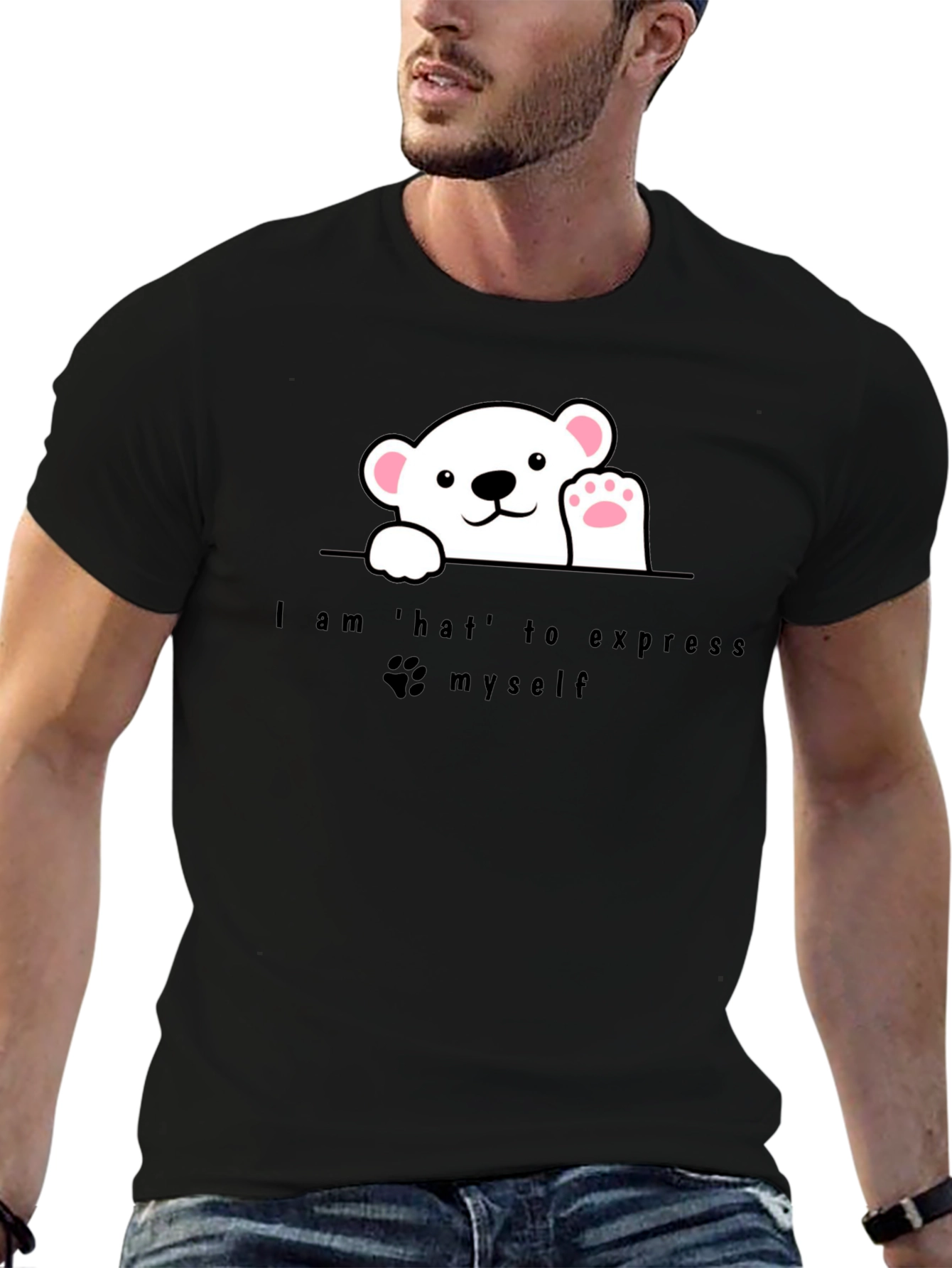 Black Expressive Bear Graphic Tee - Black view 6
