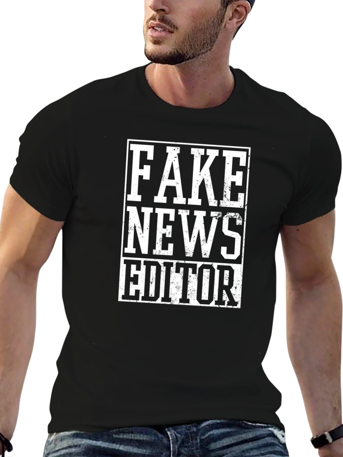Black Fake News Editor Novelty Graphic T-Shirt view 6