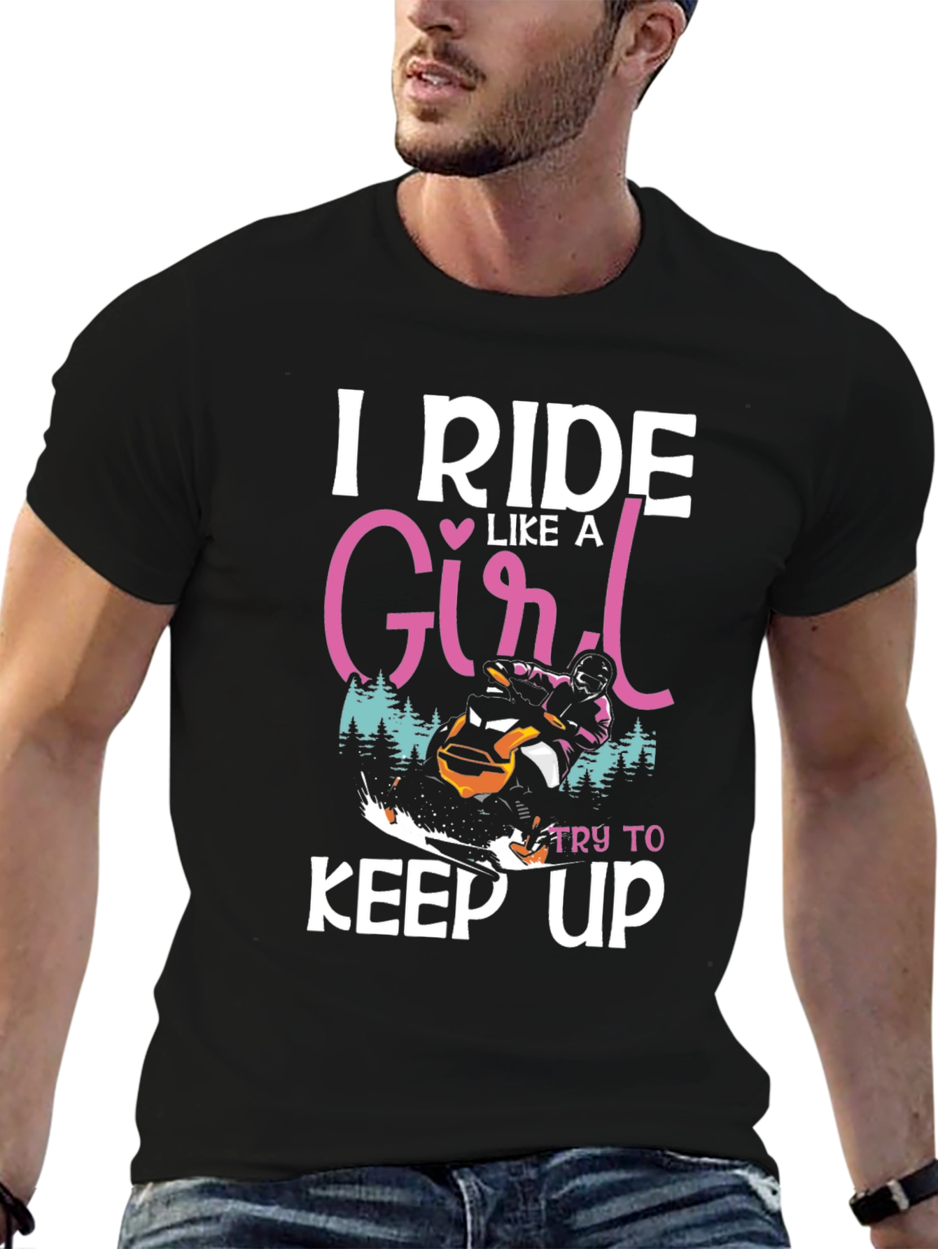 Black I Ride Like A Girl T-Shirt Snowmobile view 6