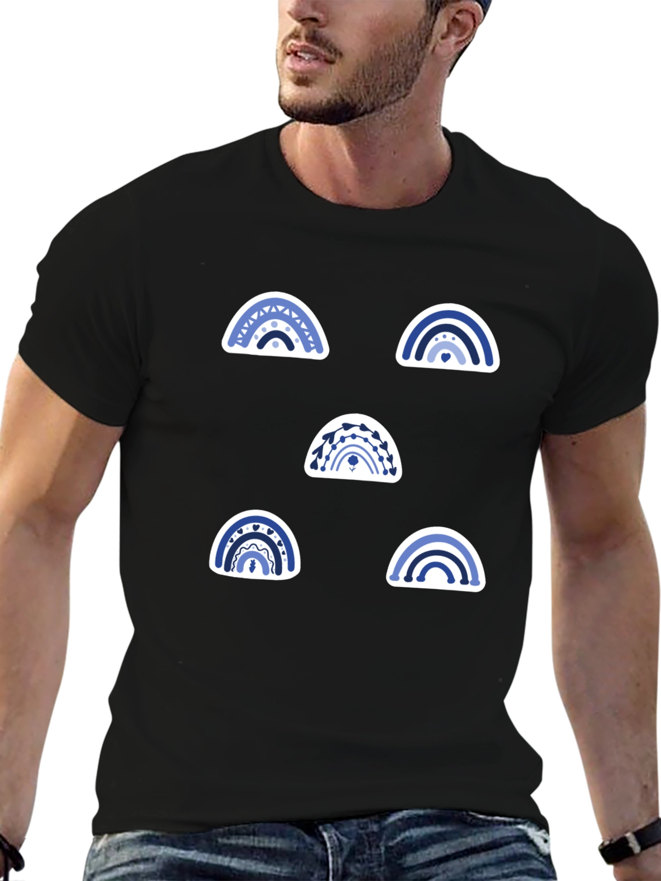 Black Blue Rainbow Pattern Graphic Tee view 6