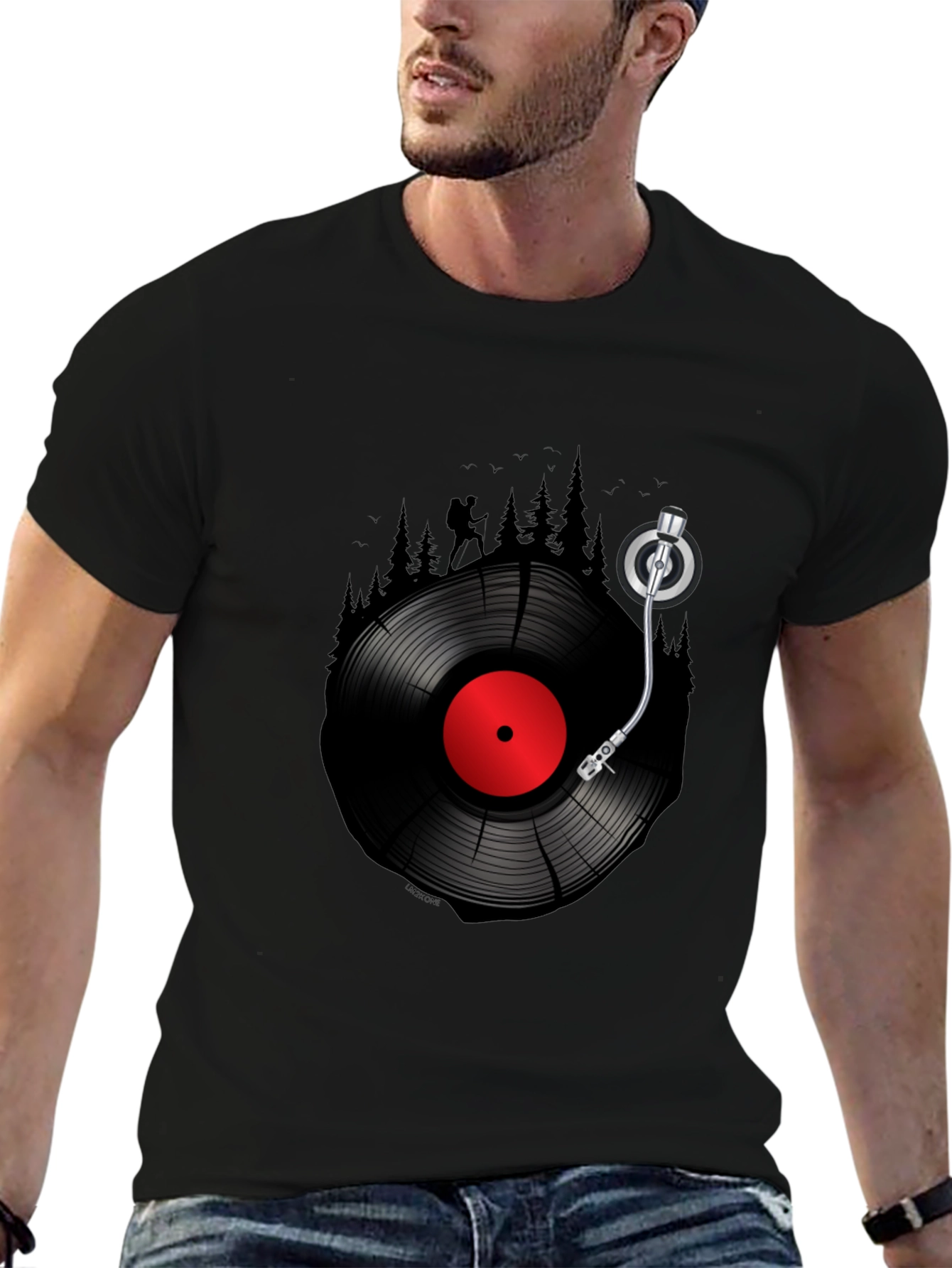 Black Hiking Vinyl Record T-Shirt - Music Lover Tee view 6