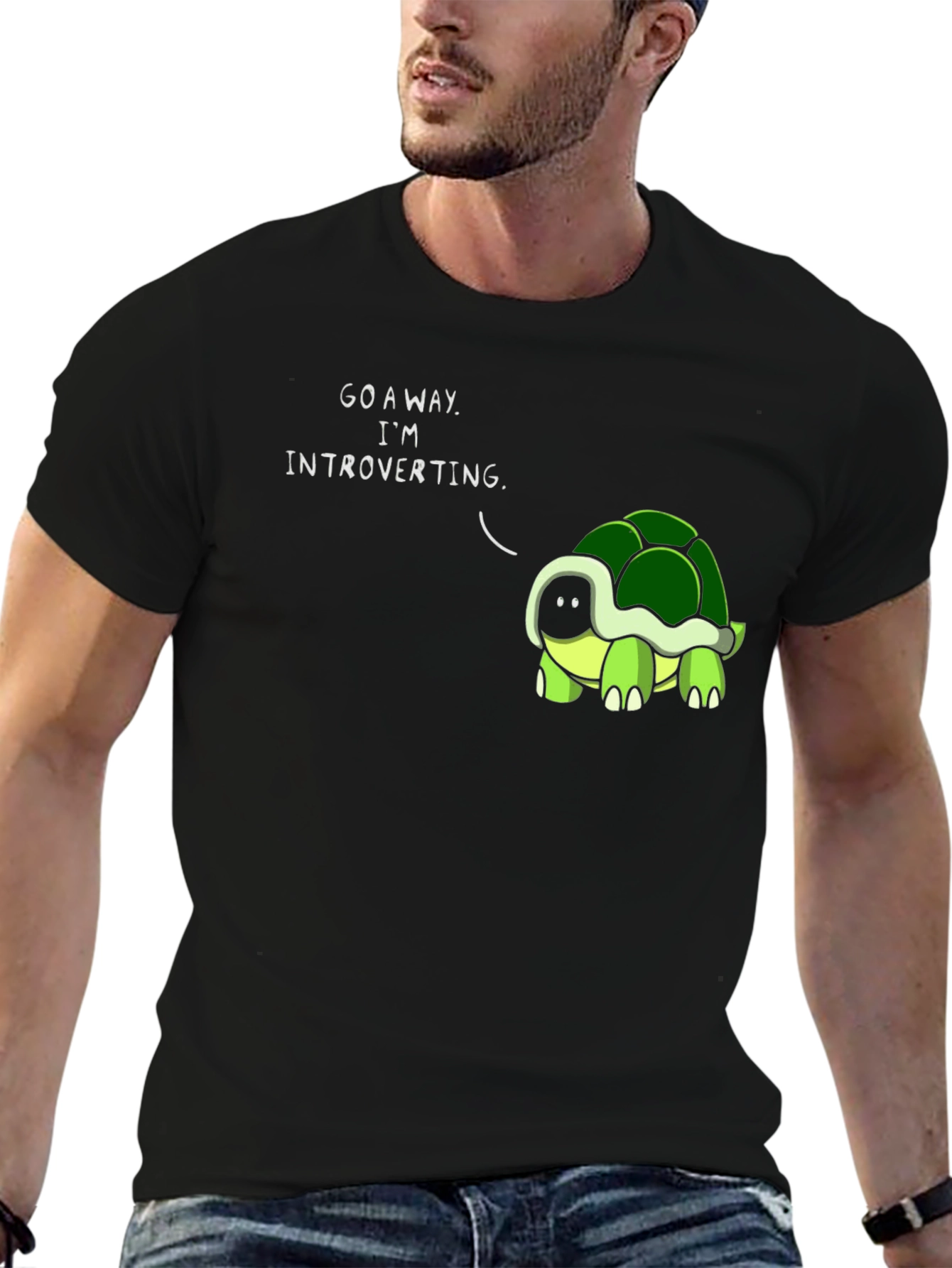 Black Introverting Turtle Graphic Tee - Unisex Black T-Shirt view 6