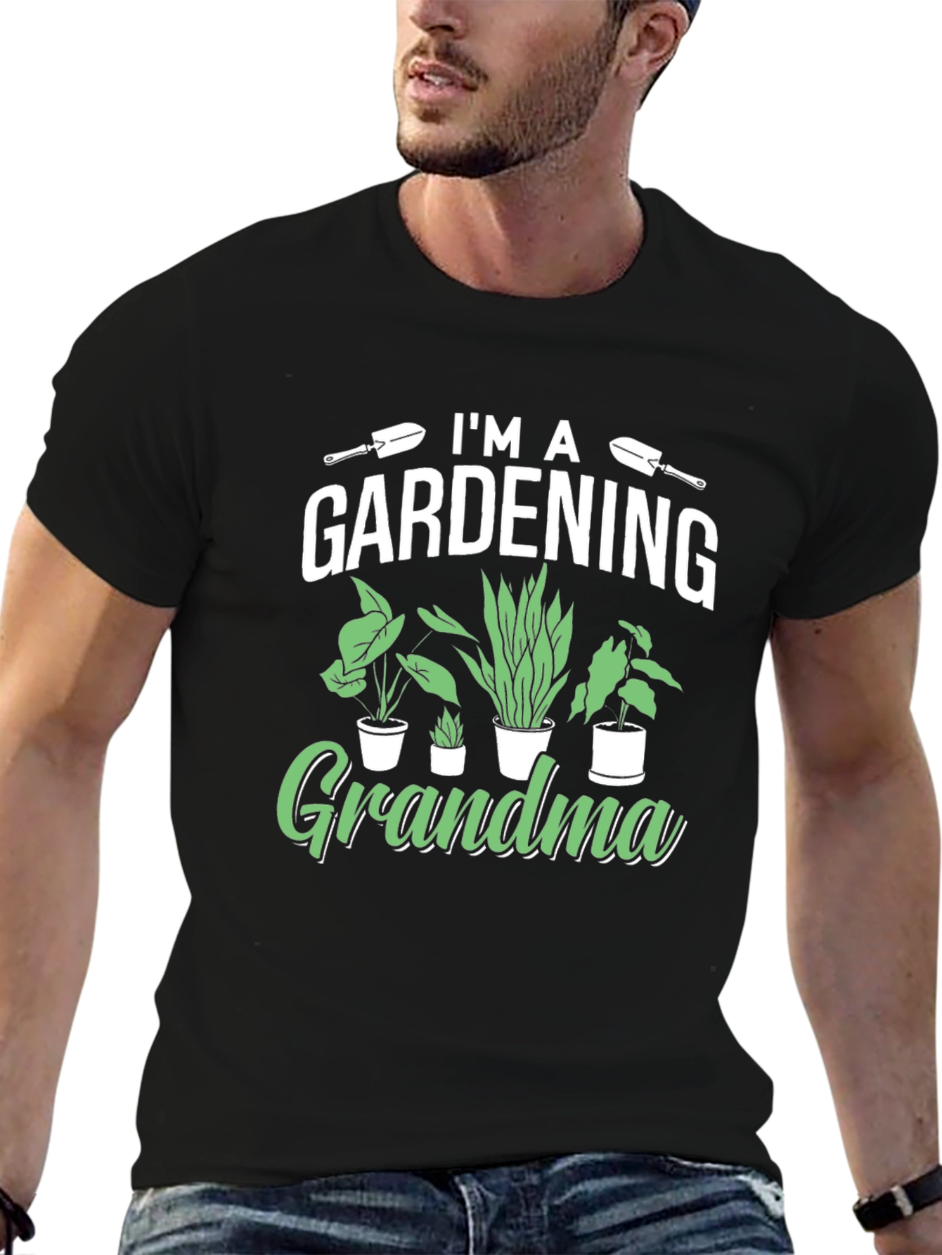 Black Gardening Grandma T-Shirt - Black Cotton Tee view 6