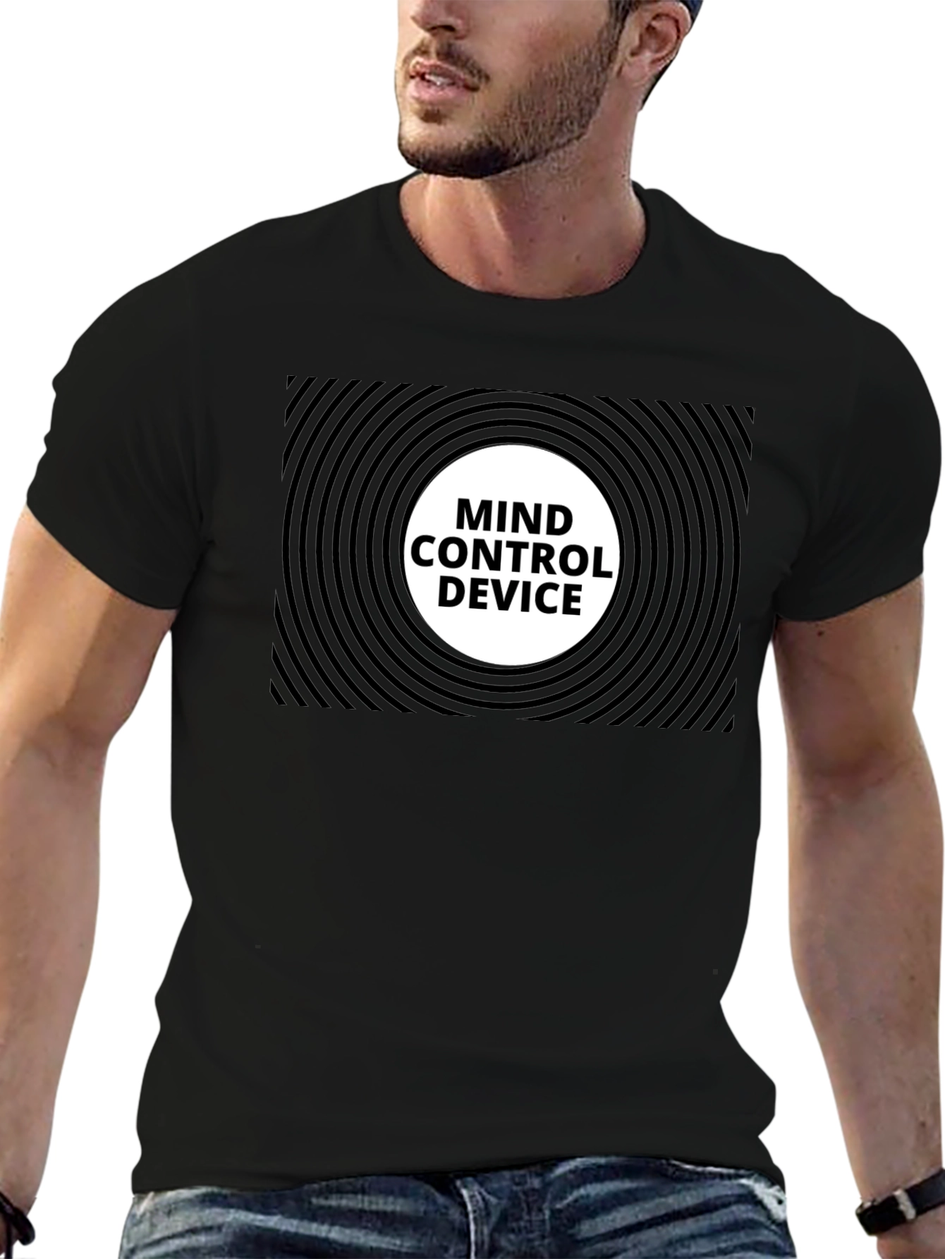 Black Mind Control Device Graphic T-Shirt - Black Cotton Tee view 6