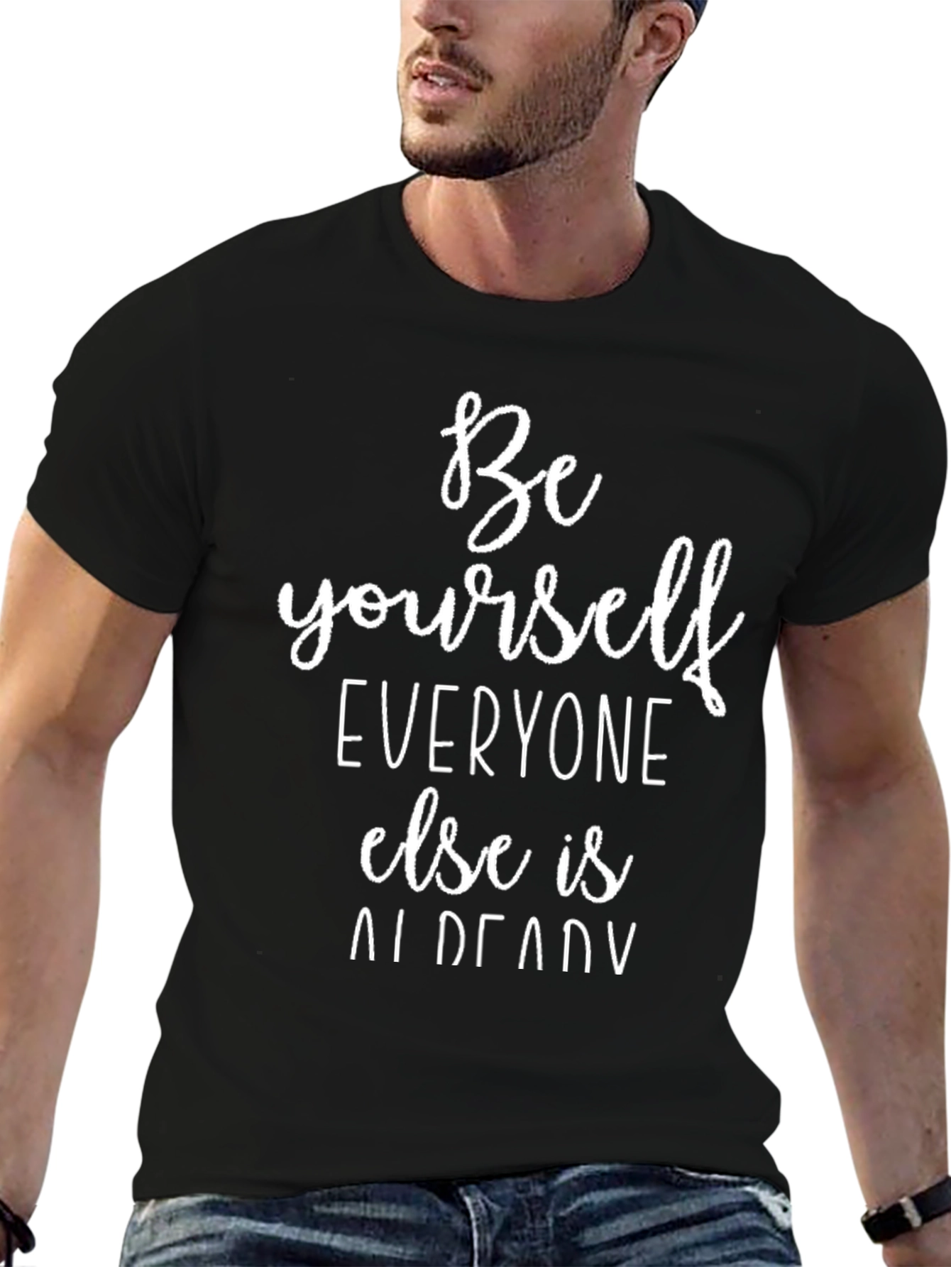 Black Be Yourself Black Graphic Tee - Inspirational Quote Shirt view 6