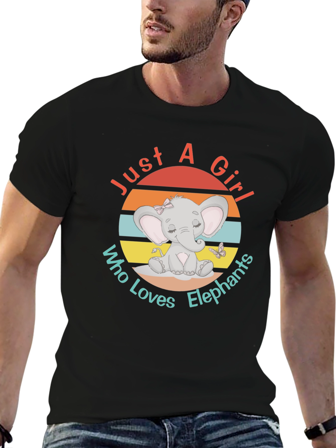 Black Just a Girl Who Loves Elephants T-Shirt view 6