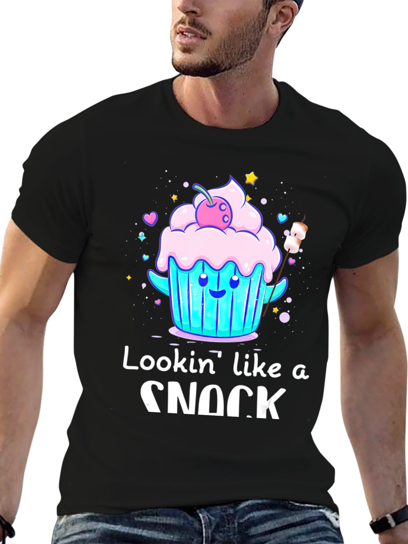 Black Lookin' Like A Snack T-Shirt - Cute Cupcake Design view 6