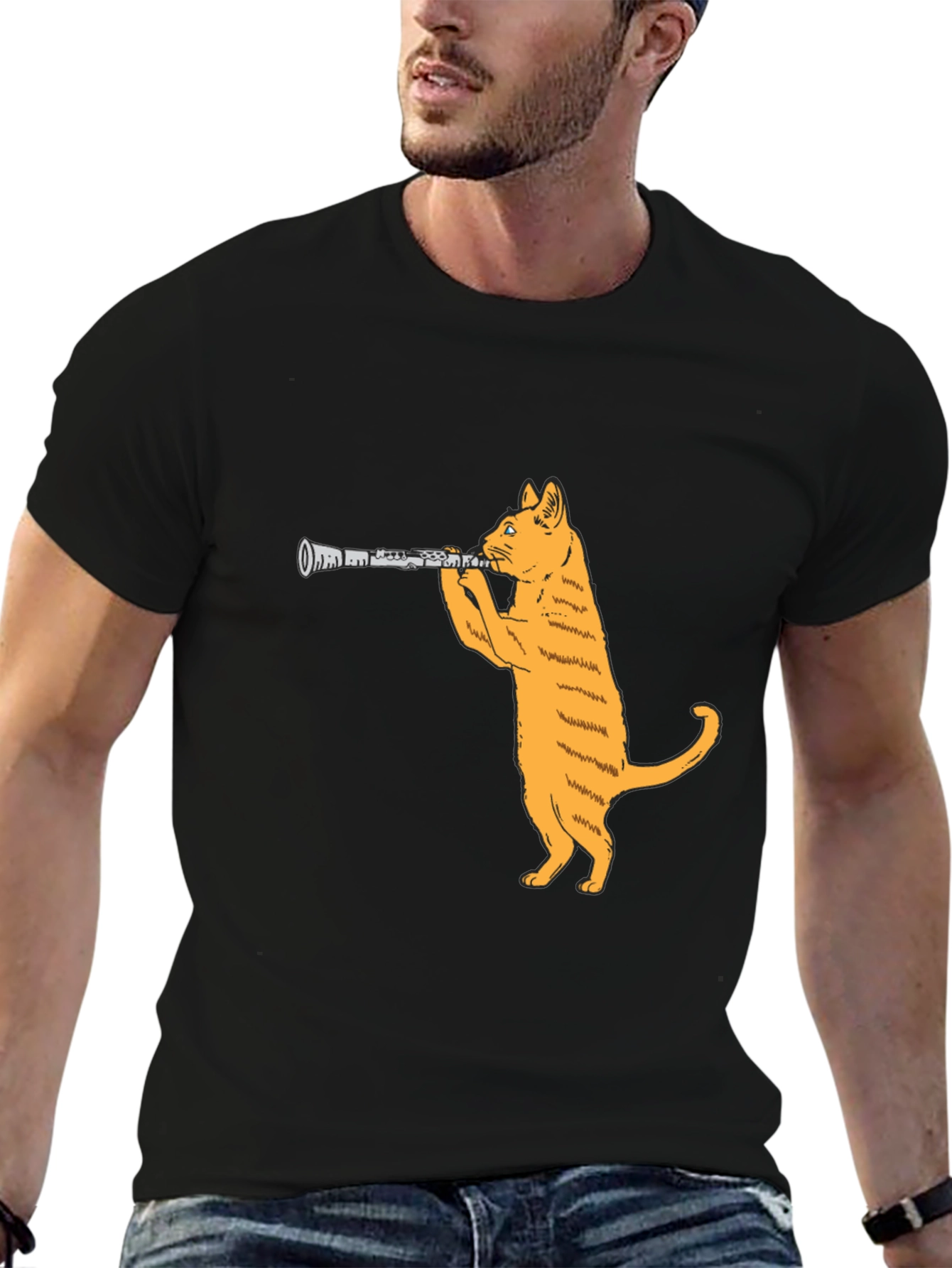 Black Cat Clarinet Black T-Shirt view 6