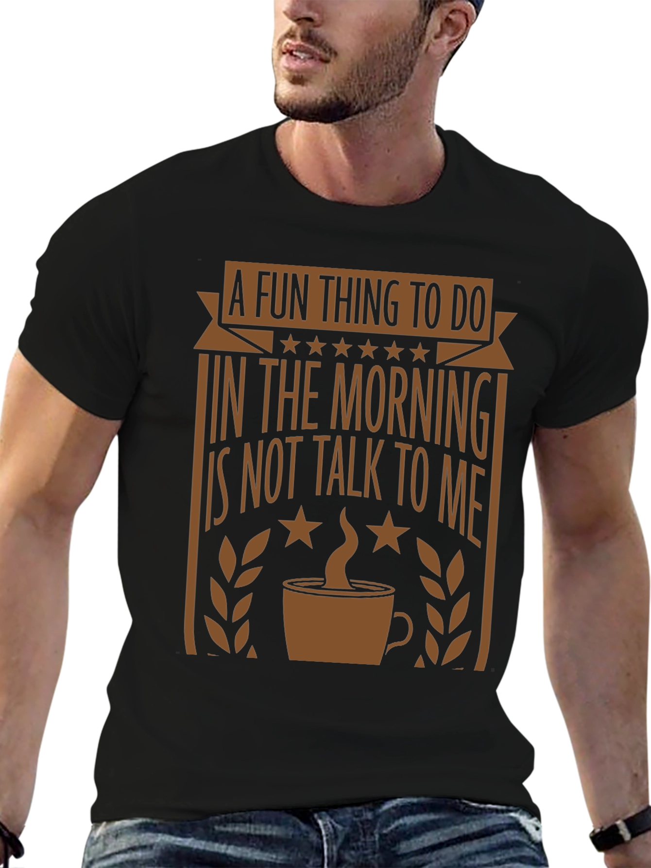 Black Funny Morning Graphic Tee - Coffee Lover's T-Shirt view 6