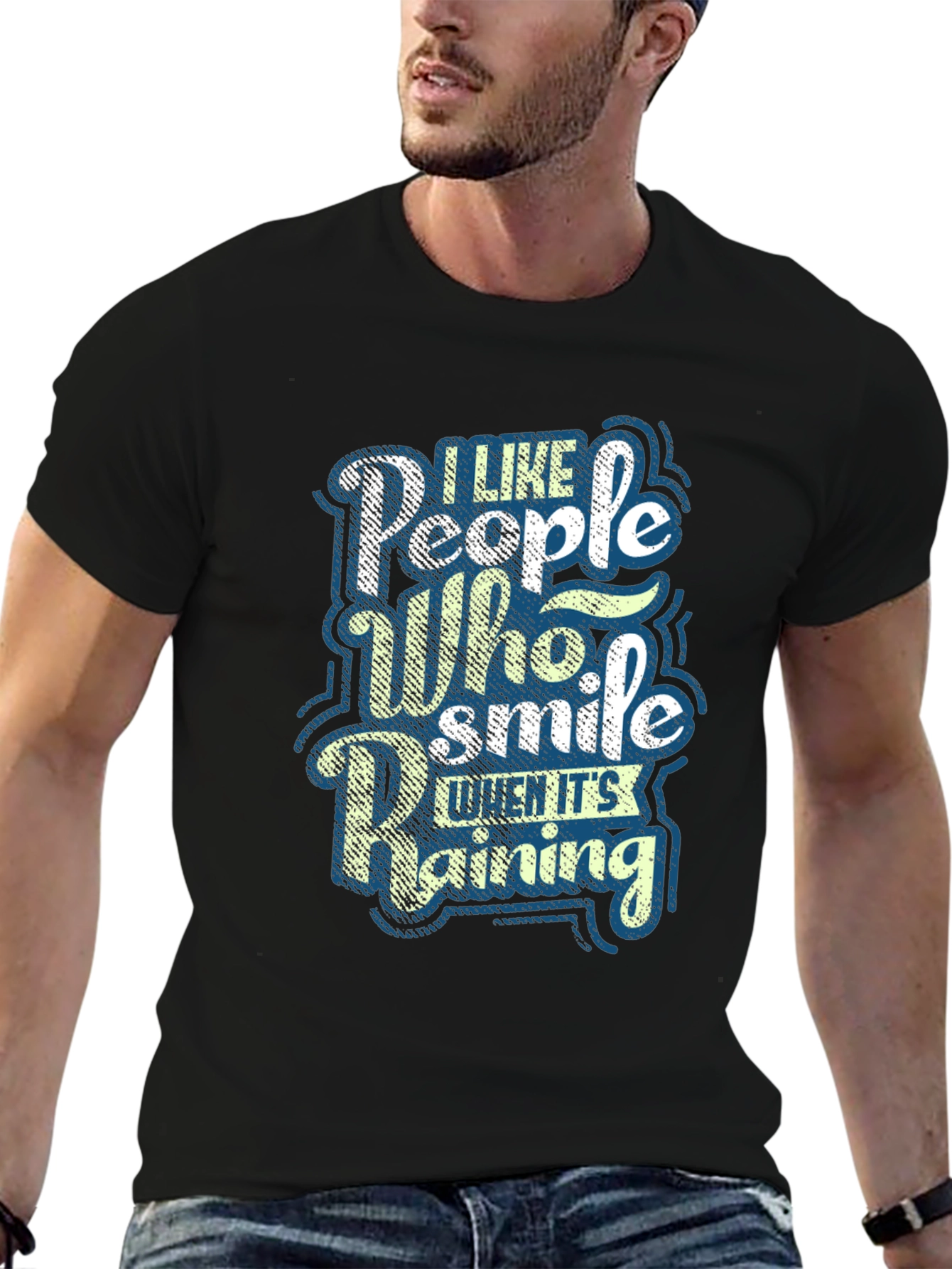 Black I Like People Who Smile When It's Raining Graphic Tee view 6