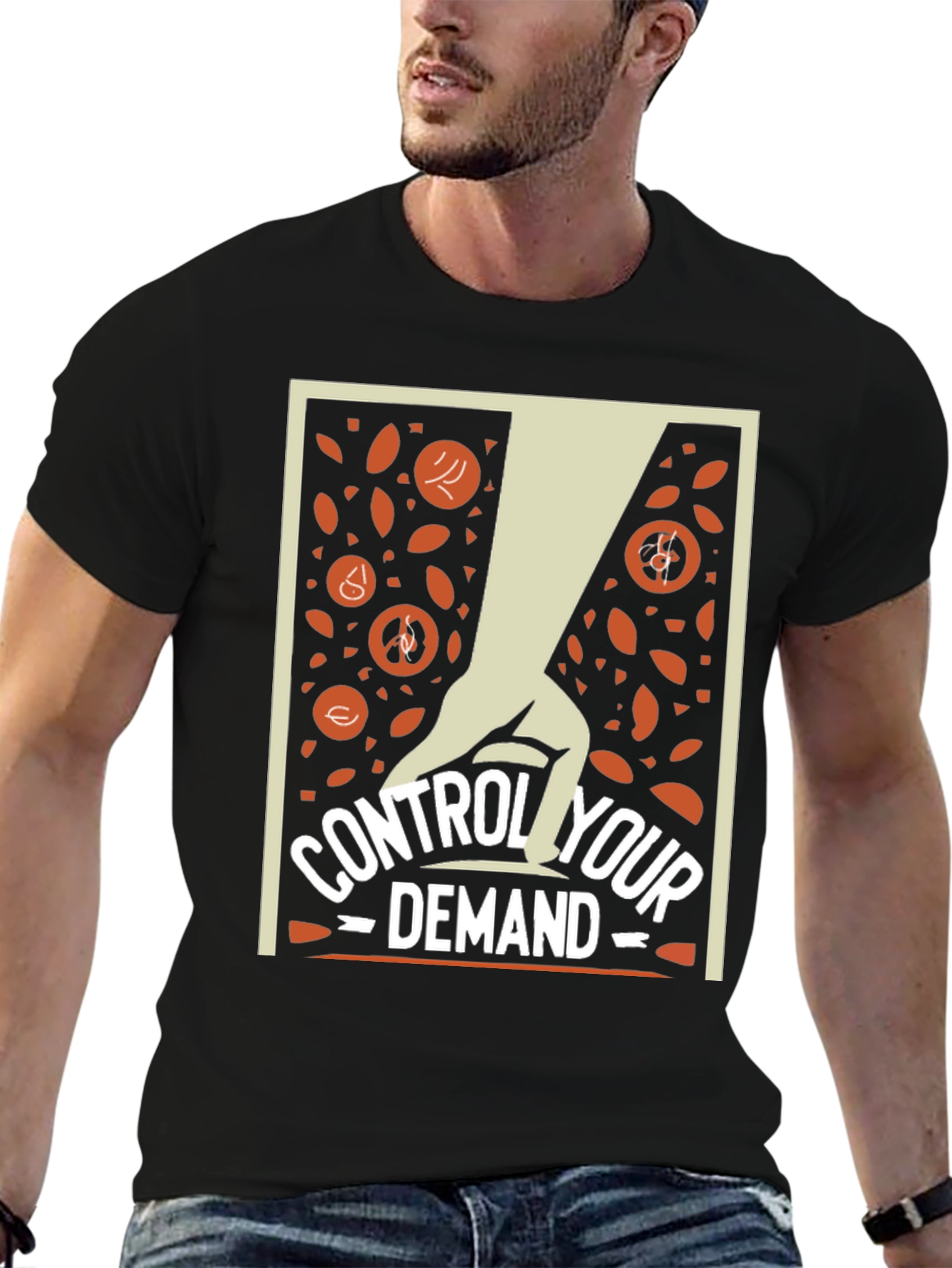 Black Control Your Demand T-Shirt - Stylish Graphic Tee view 6