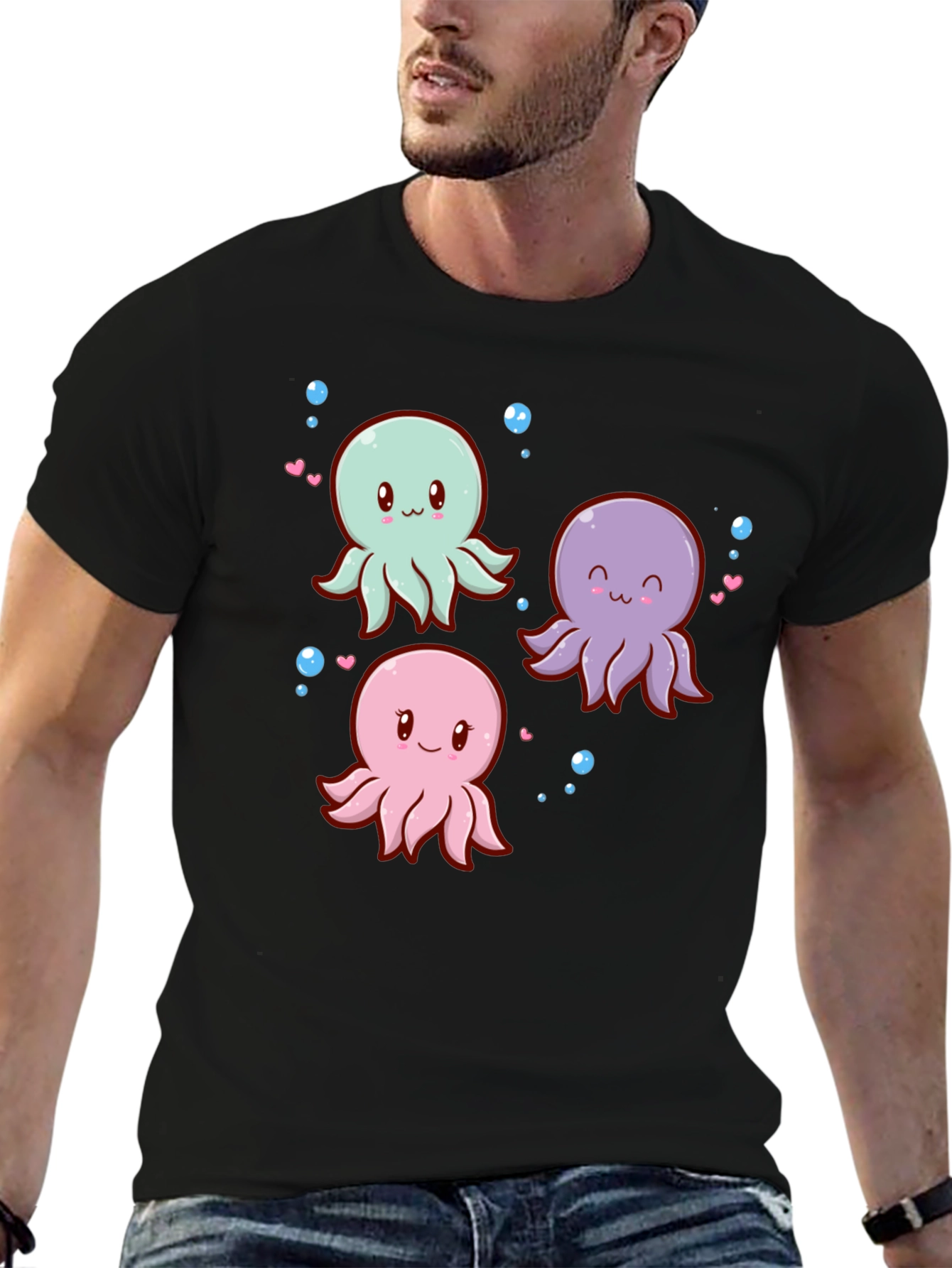 Black Cute Octopus Graphic Tee view 6
