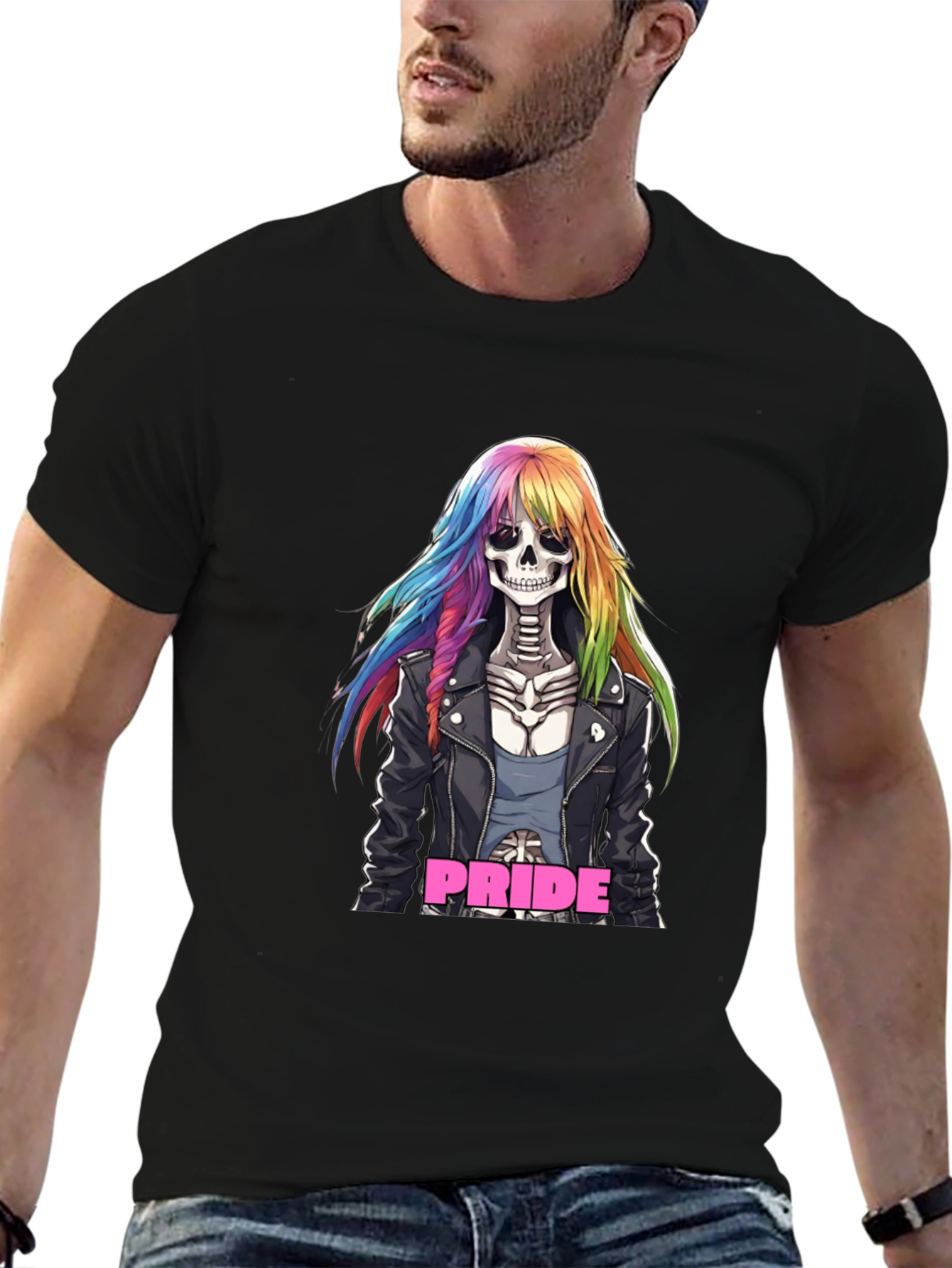 Black Pride Skeleton T-Shirt Rainbow Hair view 6