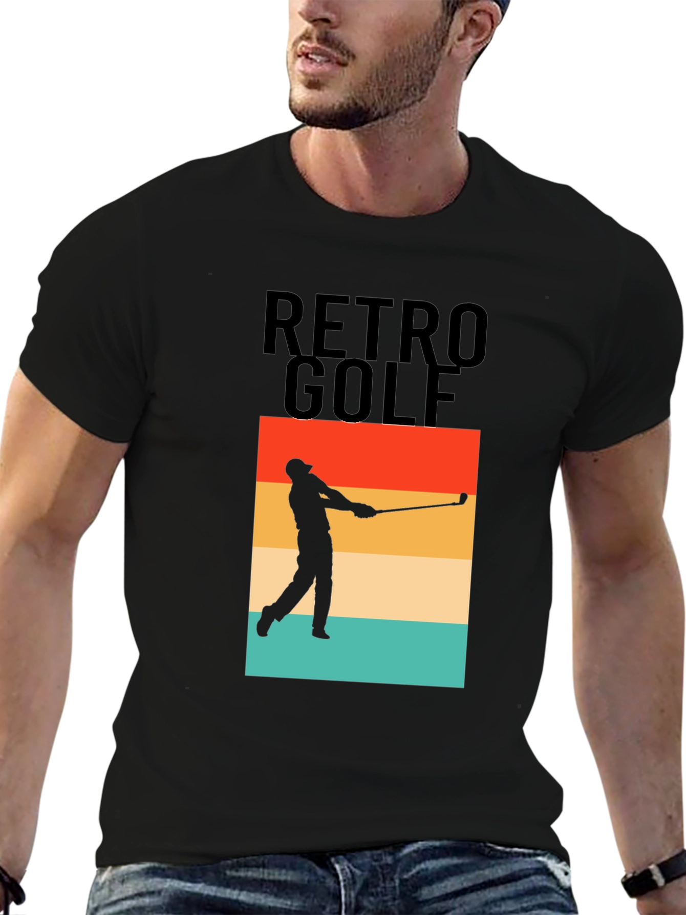 Black Retro Golf T-Shirt - Golfer Silhouette Tee view 6