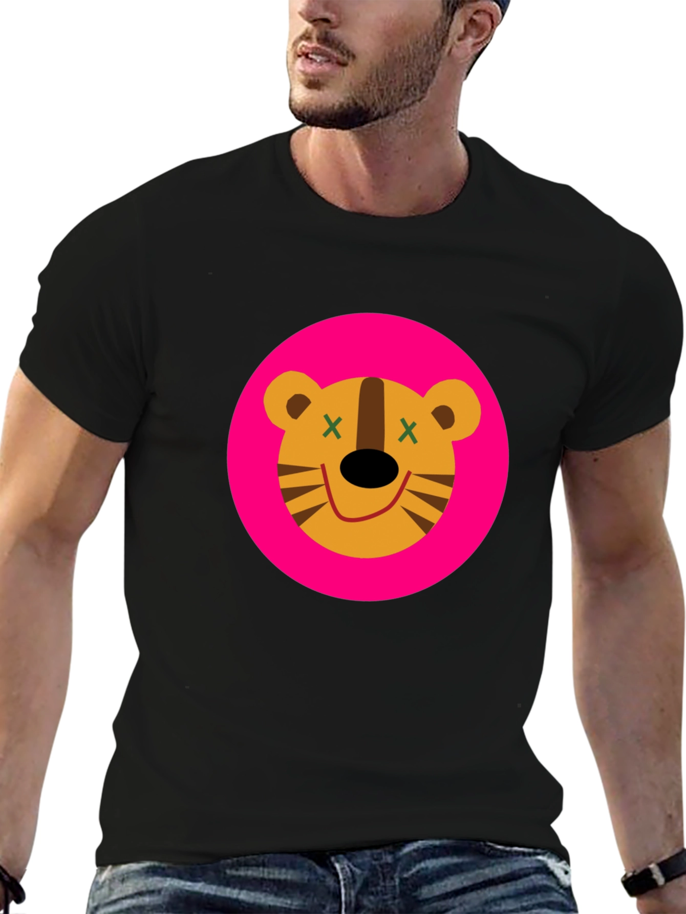 Black Funky Cartoon Tiger Graphic Tee - Black view 6
