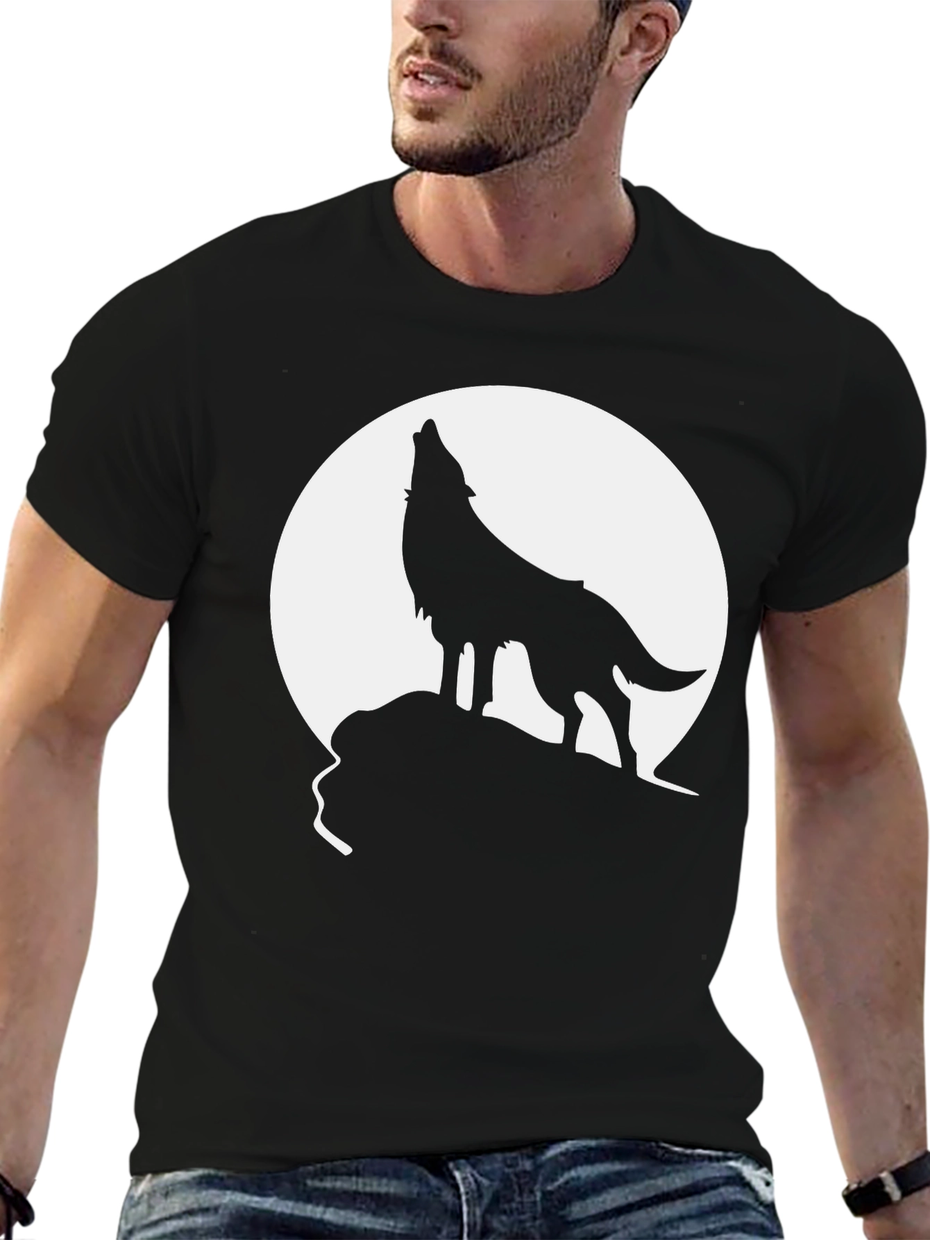 Black Wolf Howling at Moon Graphic Tee - Black view 6