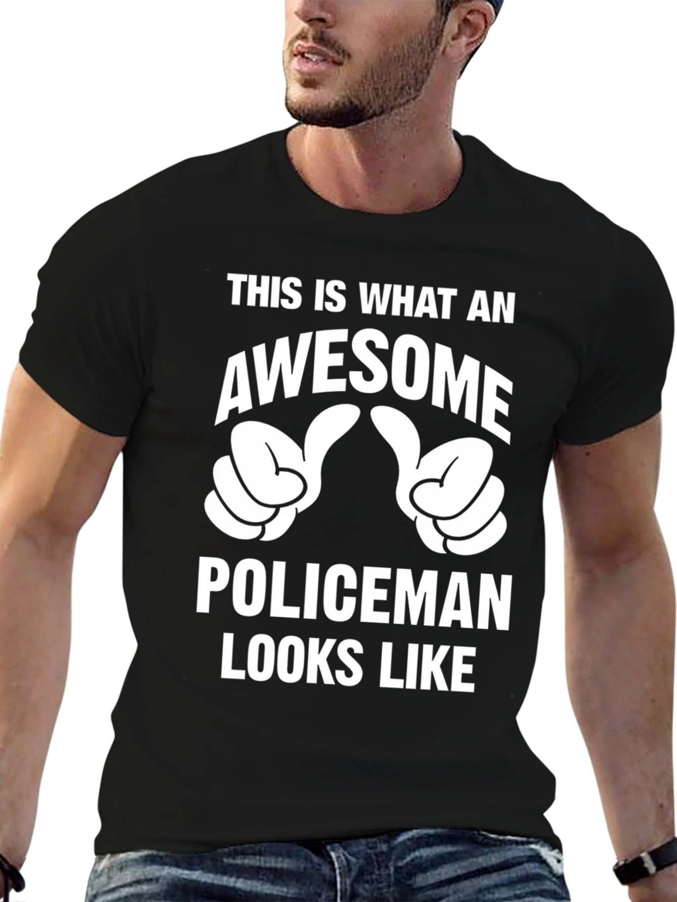 Black Awesome Policeman Graphic Tee - Black Cotton T-Shirt view 6