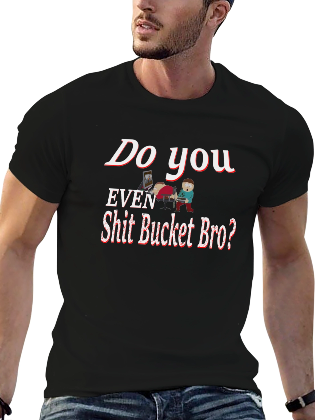 Black Humorous "Shit Bucket Bro" Graphic Tee view 6