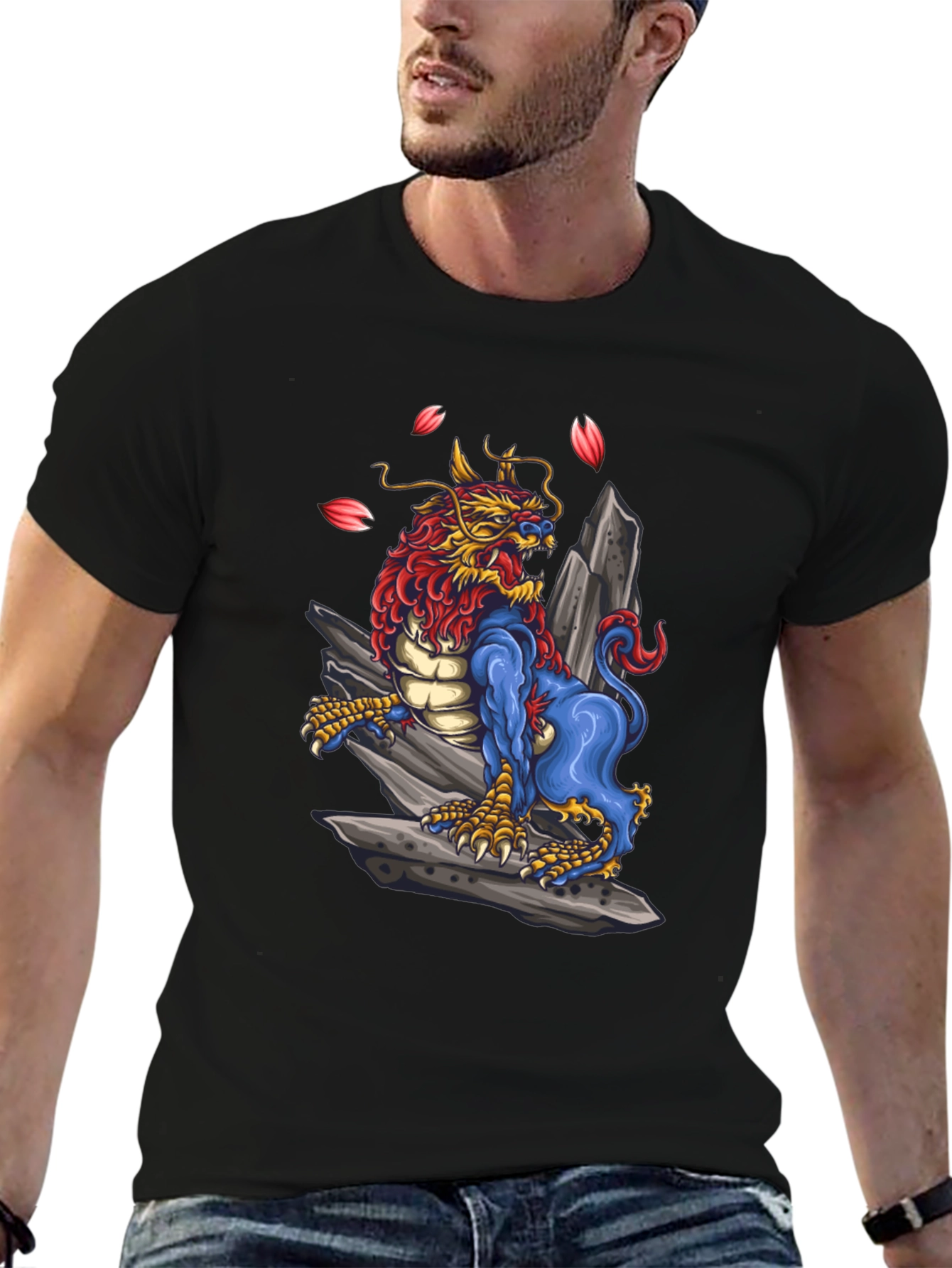 Black Dragon Foo Dog Graphic Tee - Unique Design view 6